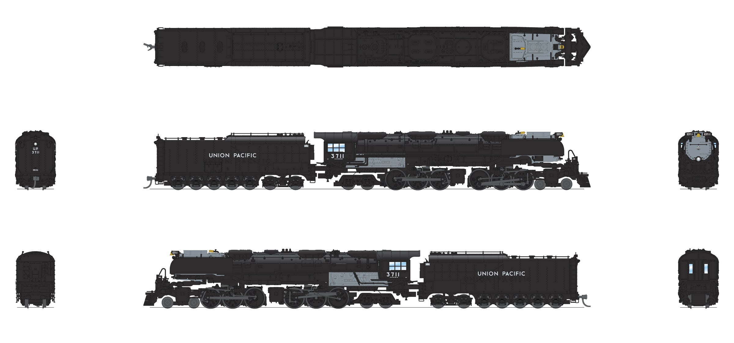 6983 UP Challenger 4664, 3714, Black & Graphite, Oil Tender, w/ wi