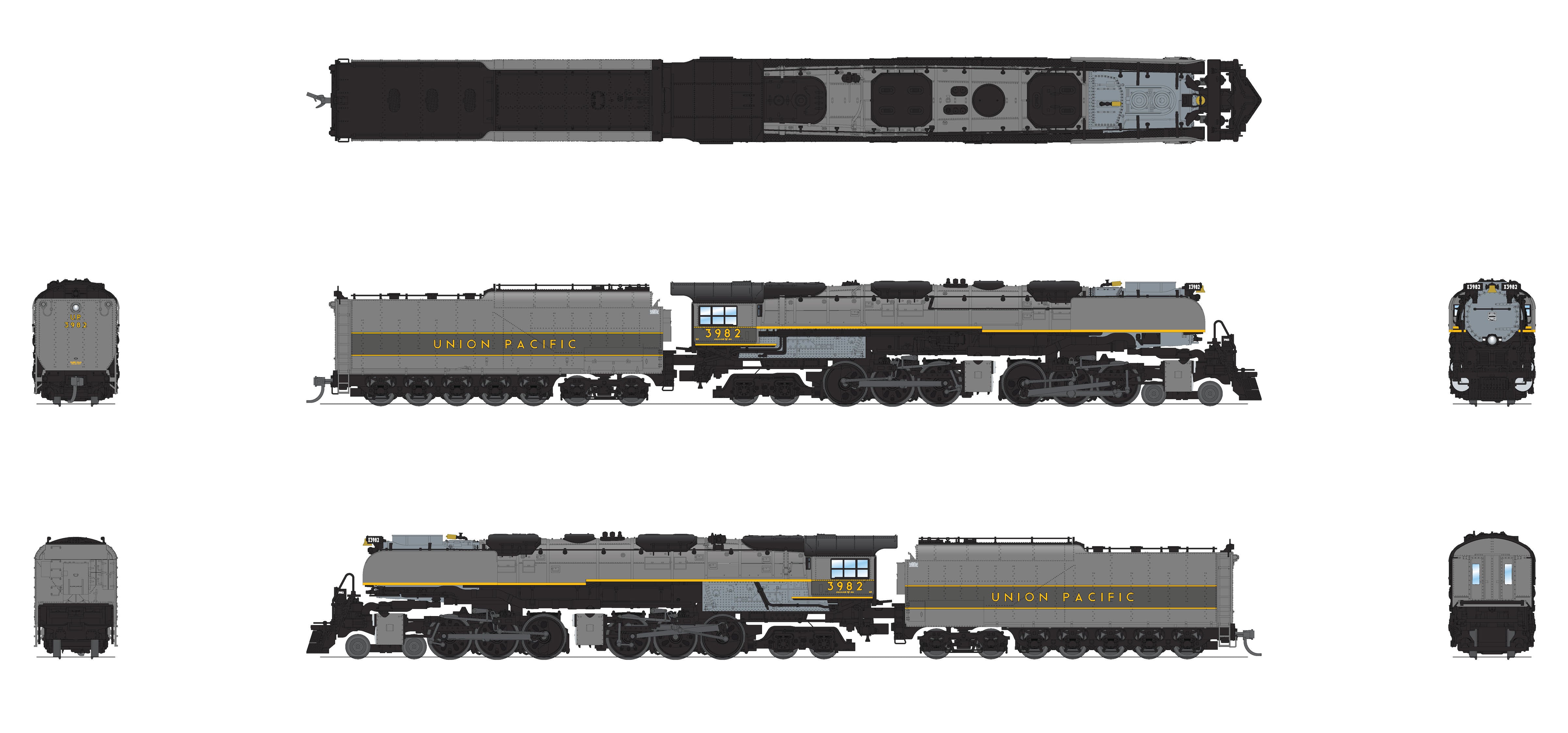 REFURBISHED R8654 UP Challenger 4-6-6-4, #3982, Two-tone Gray, Oil Tender, w/ wind wings, No-Sound / DCC-Ready, N