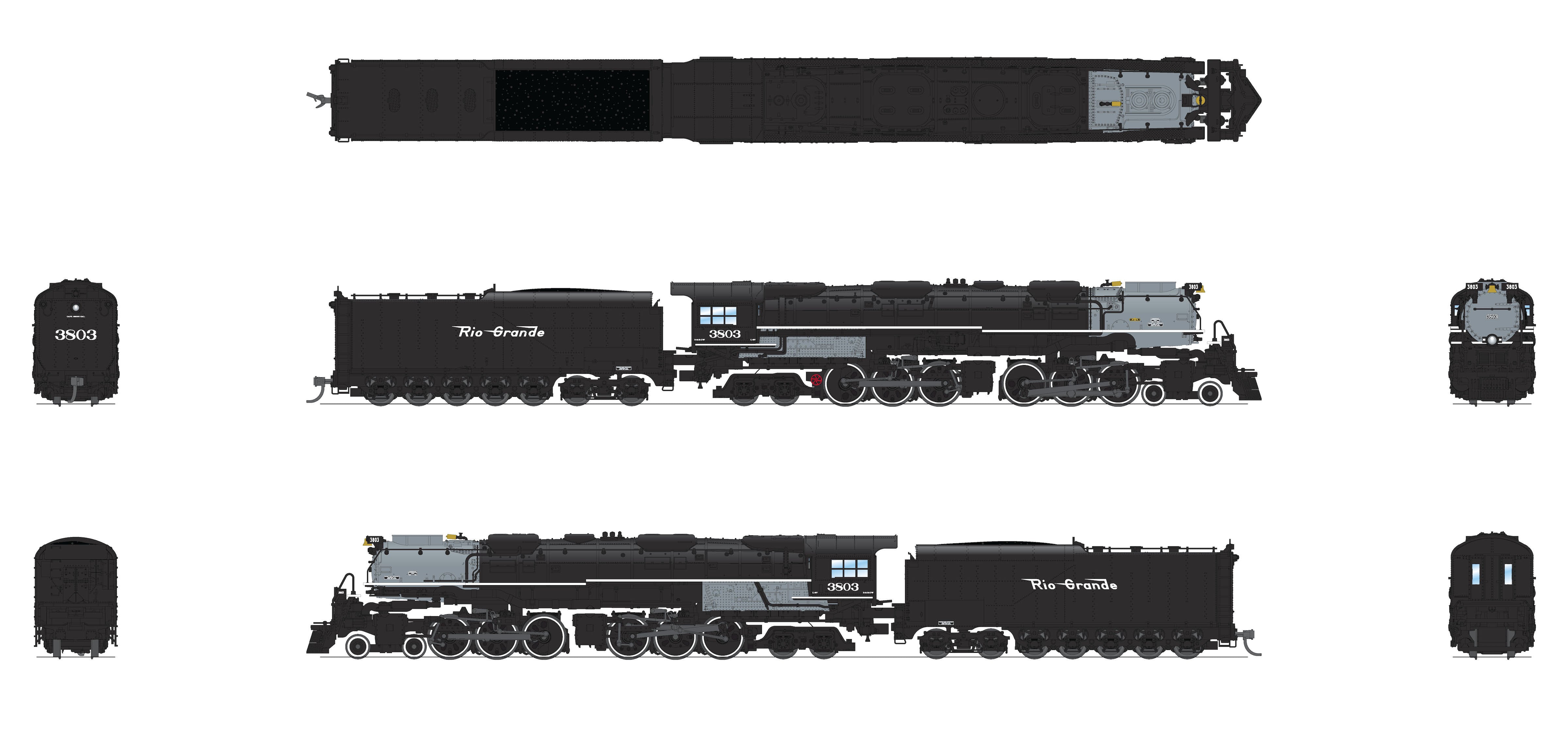 6987 D&RGW Challenger 4-6-6-4, #3803, Black & Graphite, Coal Tender, P