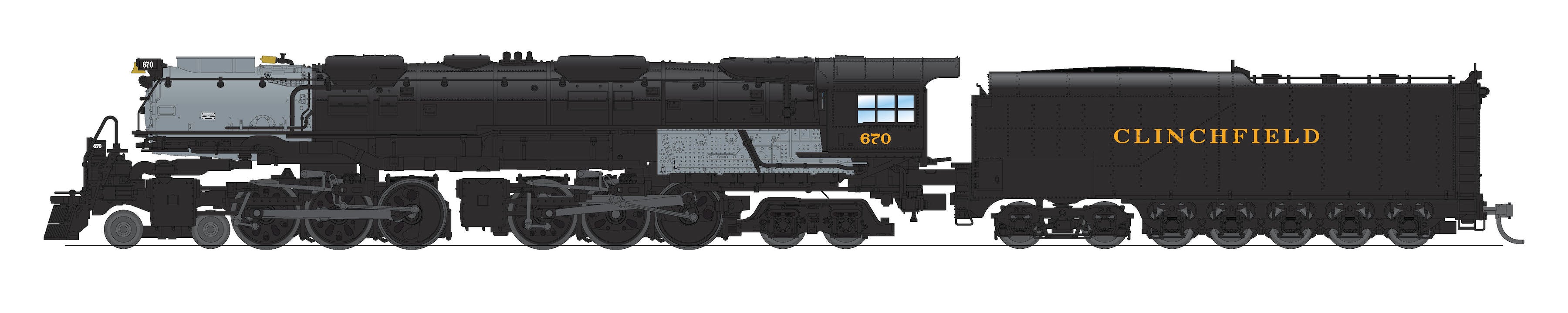 8660 Clinchfield Challenger 4-6-6-4, #674, Black & Graphite, Coal Tender, No-Sound / DCC-Ready, N