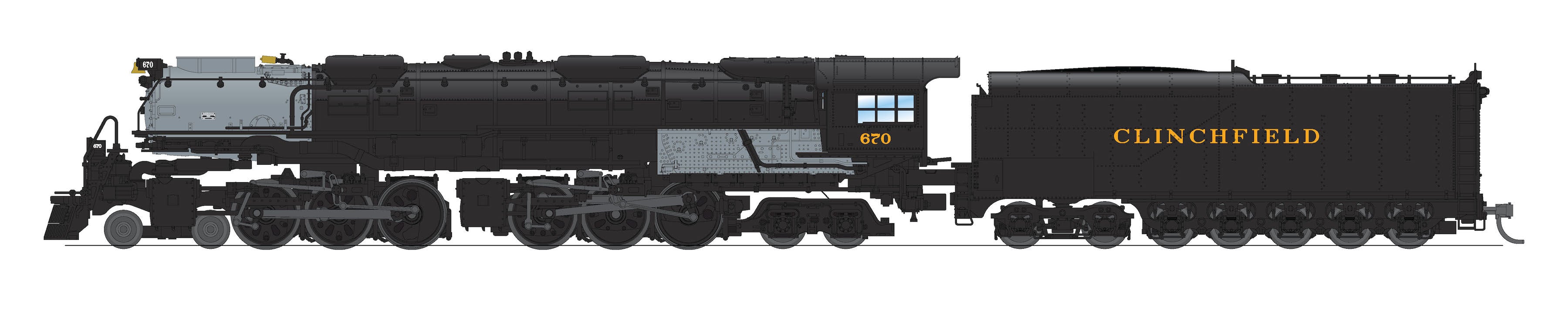 REFURBISHED R8659 Clinchfield Challenger 4-6-6-4, #670, Black & Graphite, Coal Tender, No-Sound / DCC-Ready, N