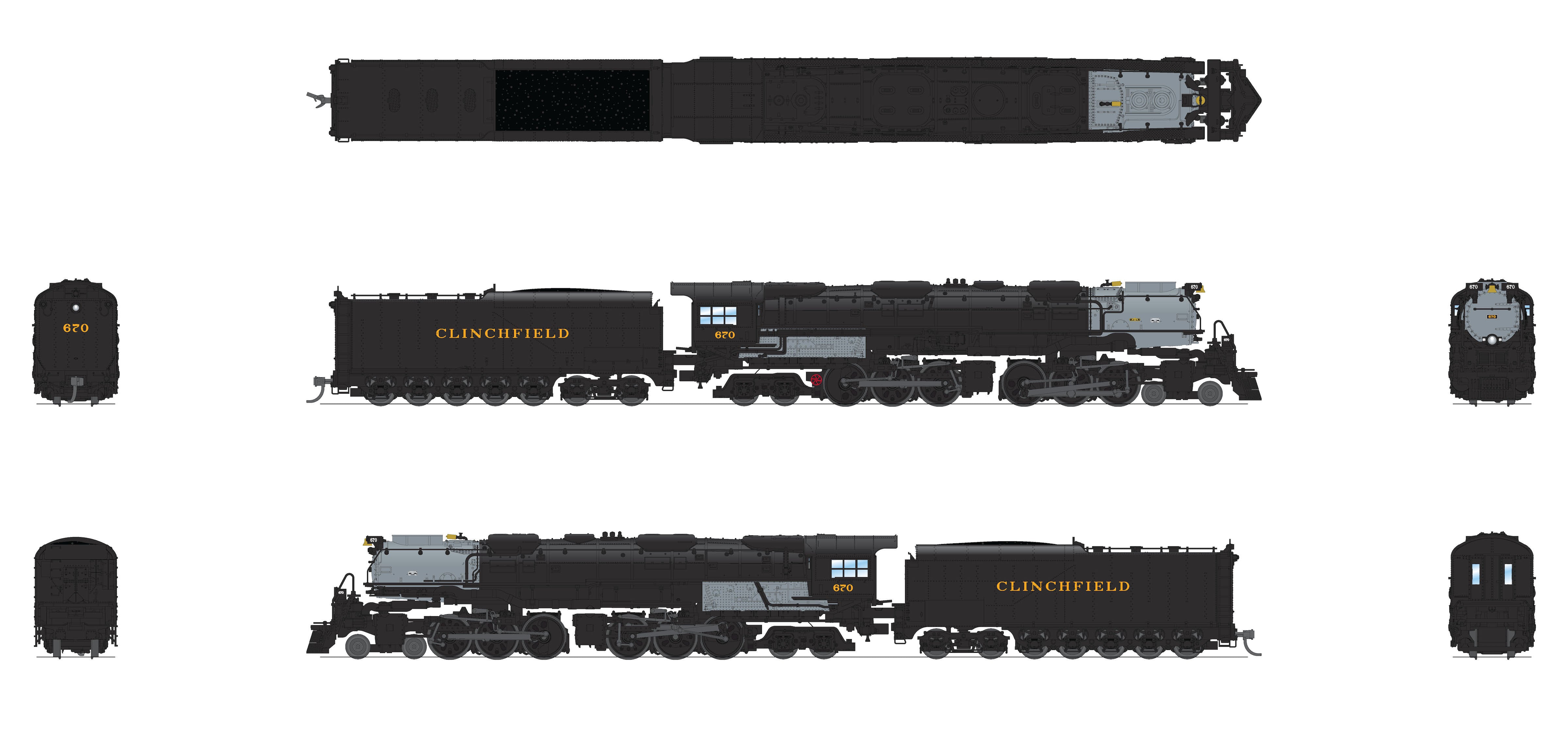 8659 Clinchfield Challenger 4-6-6-4, #670, Black & Graphite, Coal Tender, No-Sound / DCC-Ready, N