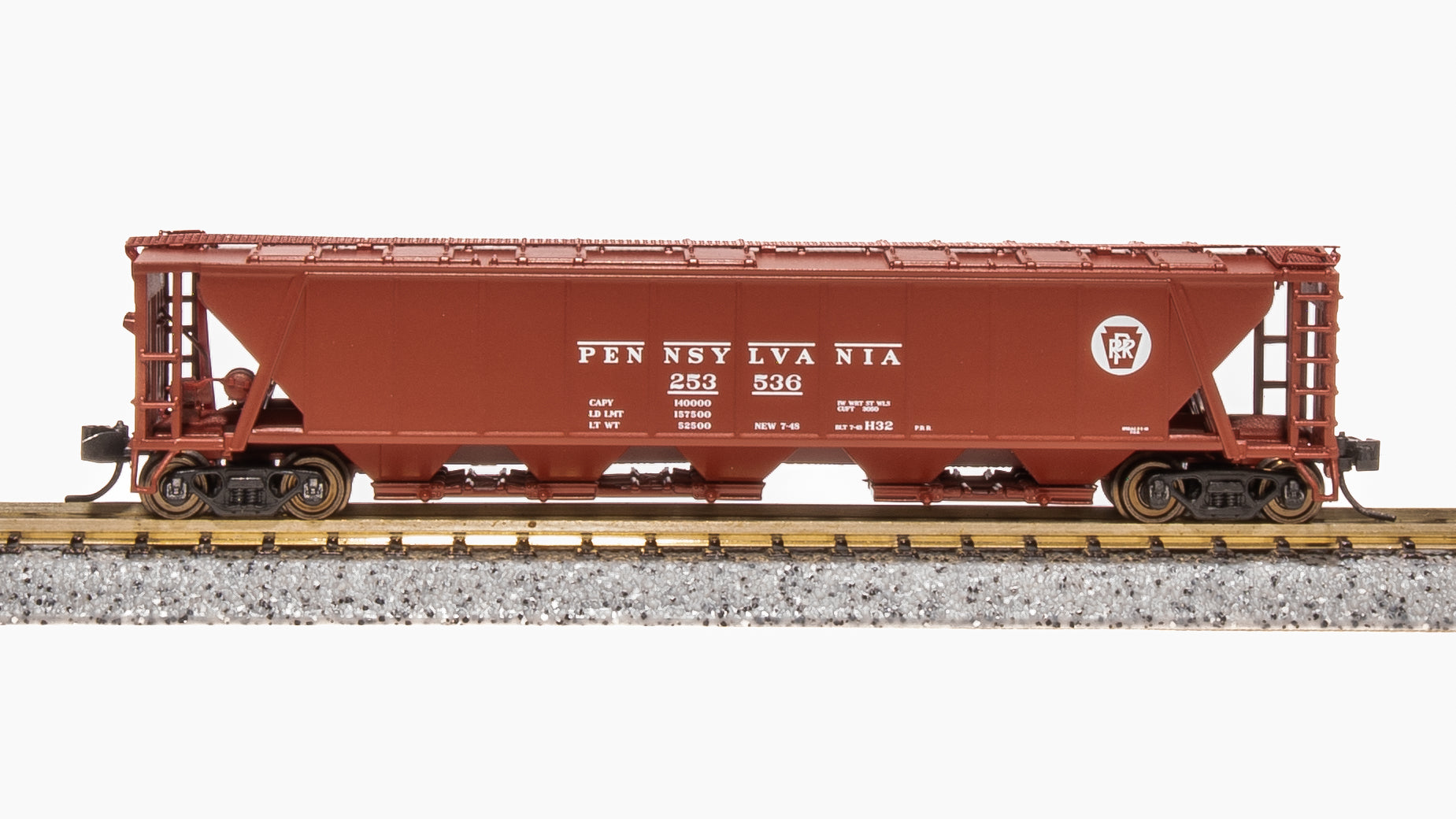 7250 H32 Covered Hopper, PRR, Freight Car Red with White Circle Keystone,  2-pack A, N Scale