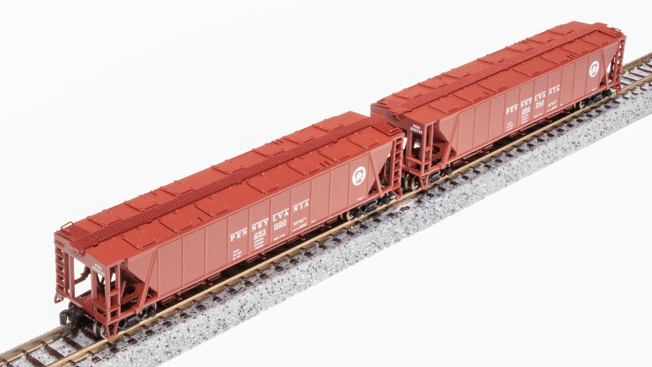7251 H32 Covered Hopper, PRR, Freight Car Red with White Circle Keystone,  2-pack B, N Scale