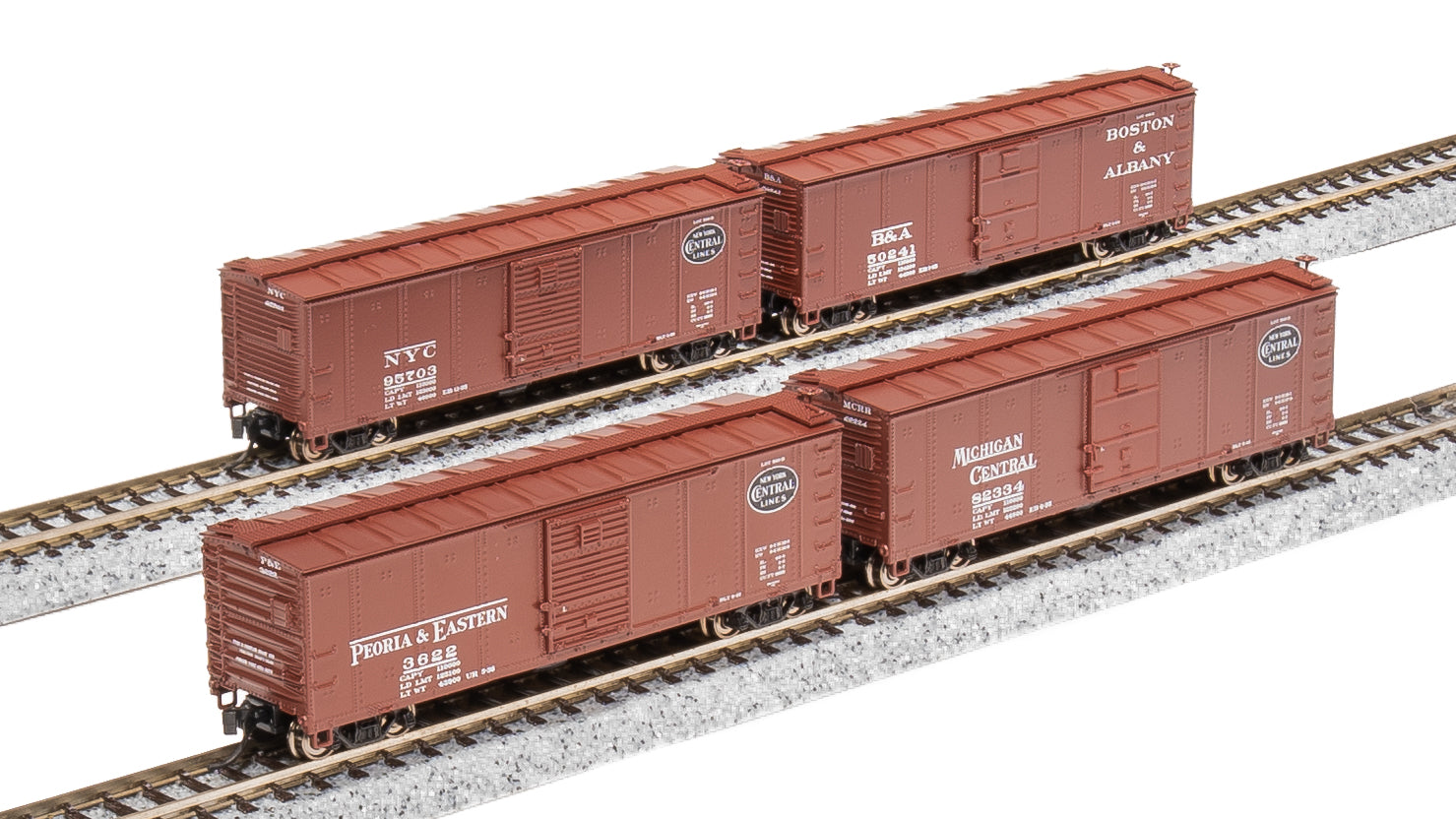 7270 NYC 40' Steel Boxcar, Variety Set A, 1930's 4-pack, (NYC, MC, P&E, B&A), N Default Title