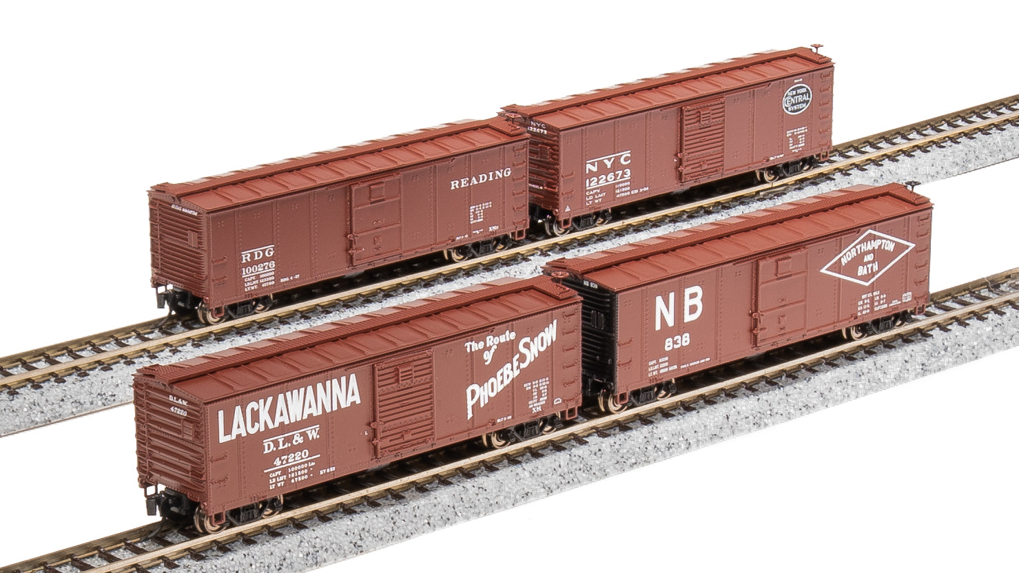 7272 NYC 40' Steel Boxcar, Variety Set C, 1950's 4-pack, (NYC, RDG, DLW, NB), N Default Title