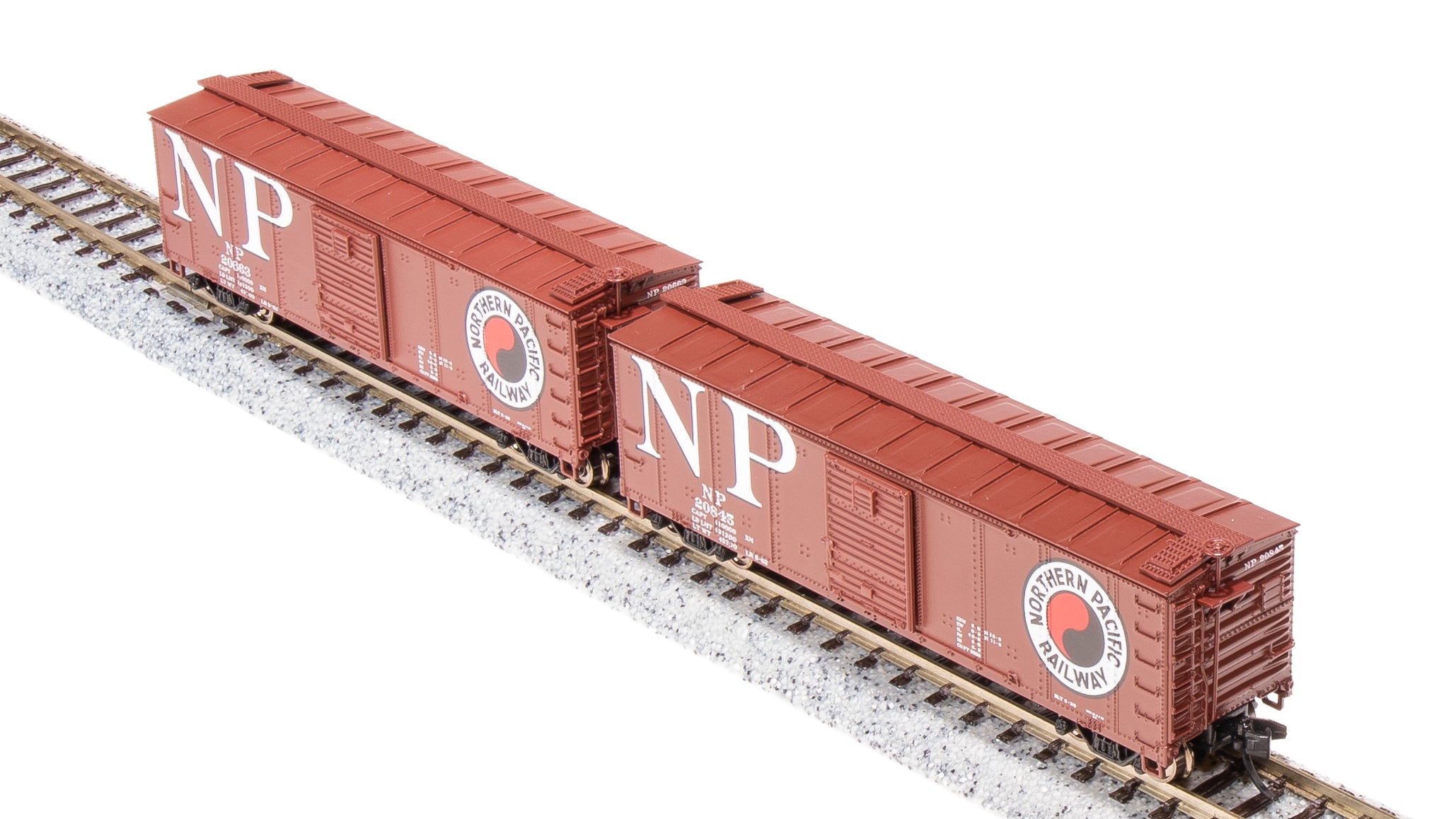 (2) Upgraded Athearn HO Northern Pacific 40' Slide popular Door Steel Boxcar NP 15827