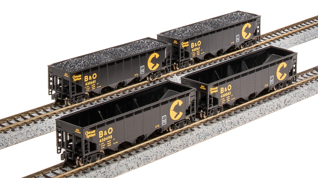 Micro Trains Line N 983 00 217 100-Ton 3-Bay Ribside Open Hopper w/Coal  Load Chessie System 4-Pack - Jewel Cases
