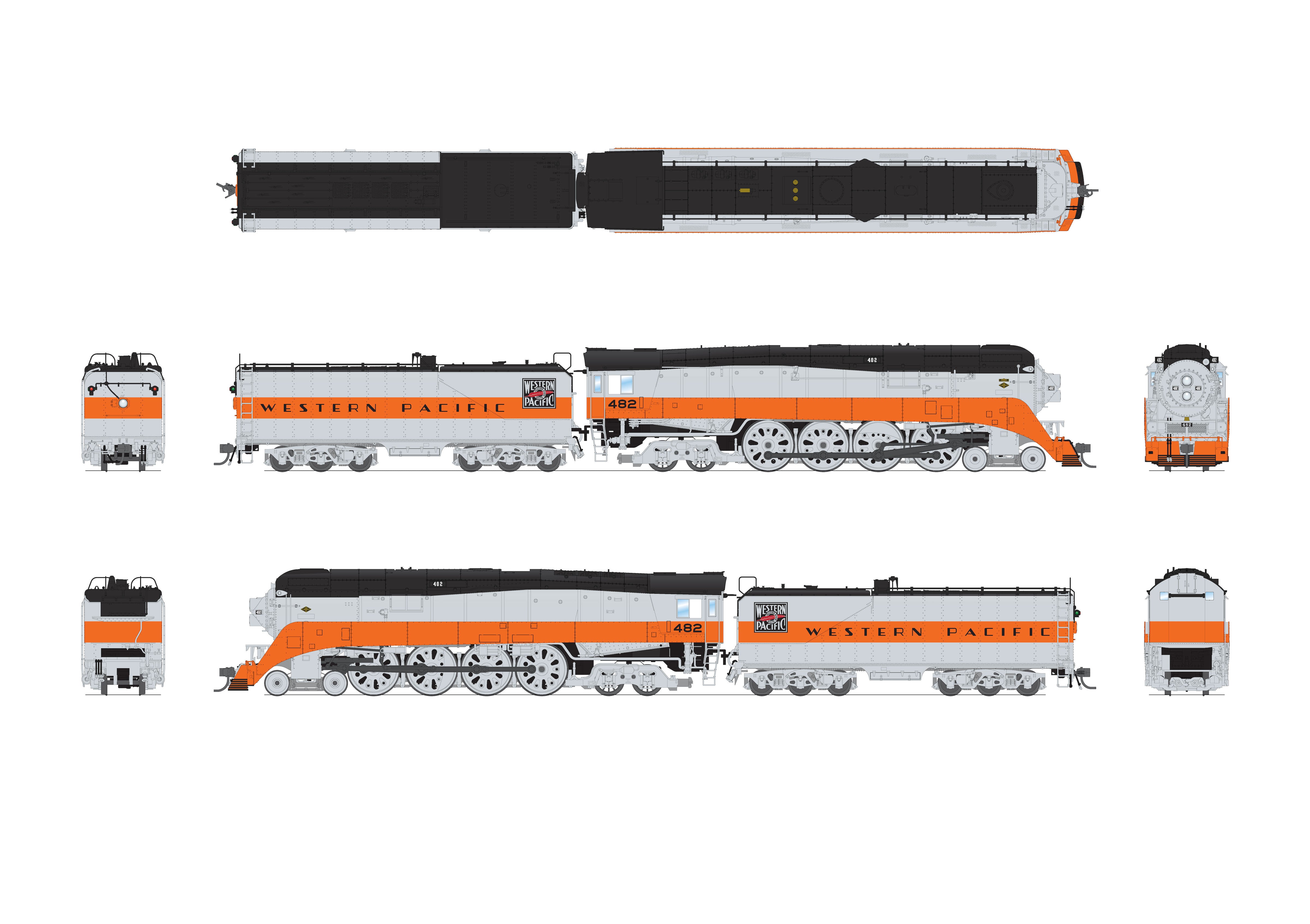 7622 Western Pacific GS-4, #482, Aluminum & Orange, Paragon4 Sound/DC/DCC, Smoke, HO (Trainworld Exclusive) Default Title