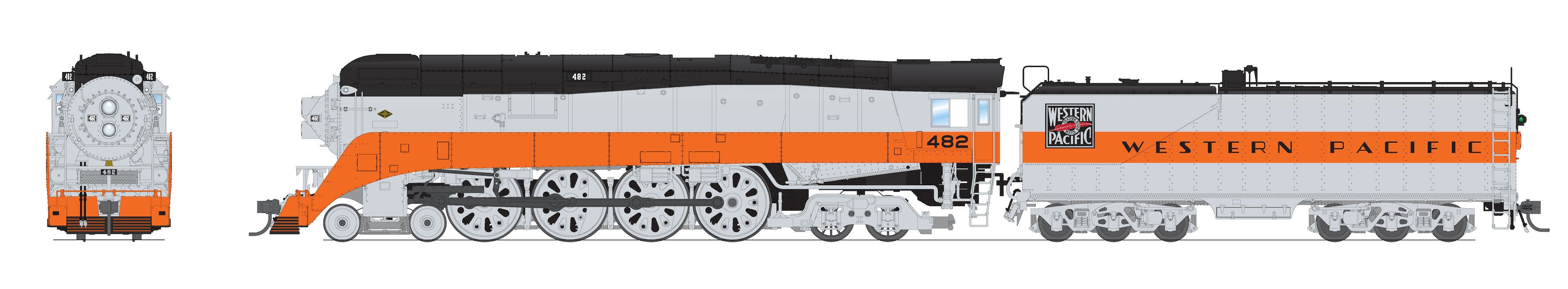 7622 Western Pacific GS-4, #482, Aluminum & Orange, Paragon4 Sound/DC/DCC, Smoke, HO (Trainworld Exclusive)