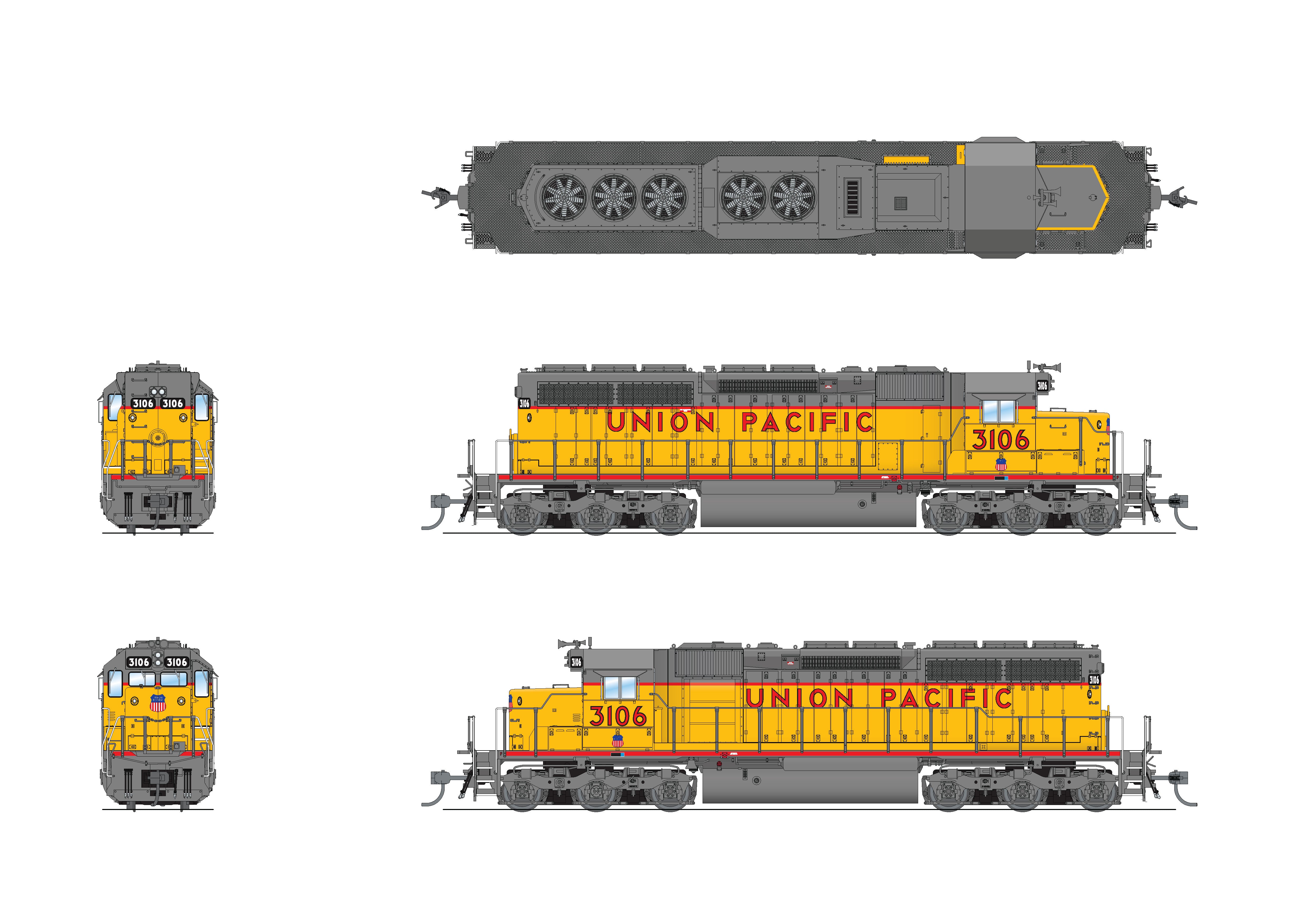 7648 EMD SD40, UP 3106, Yellow & Gray, Paragon4 Sound/DC/DCC, HO