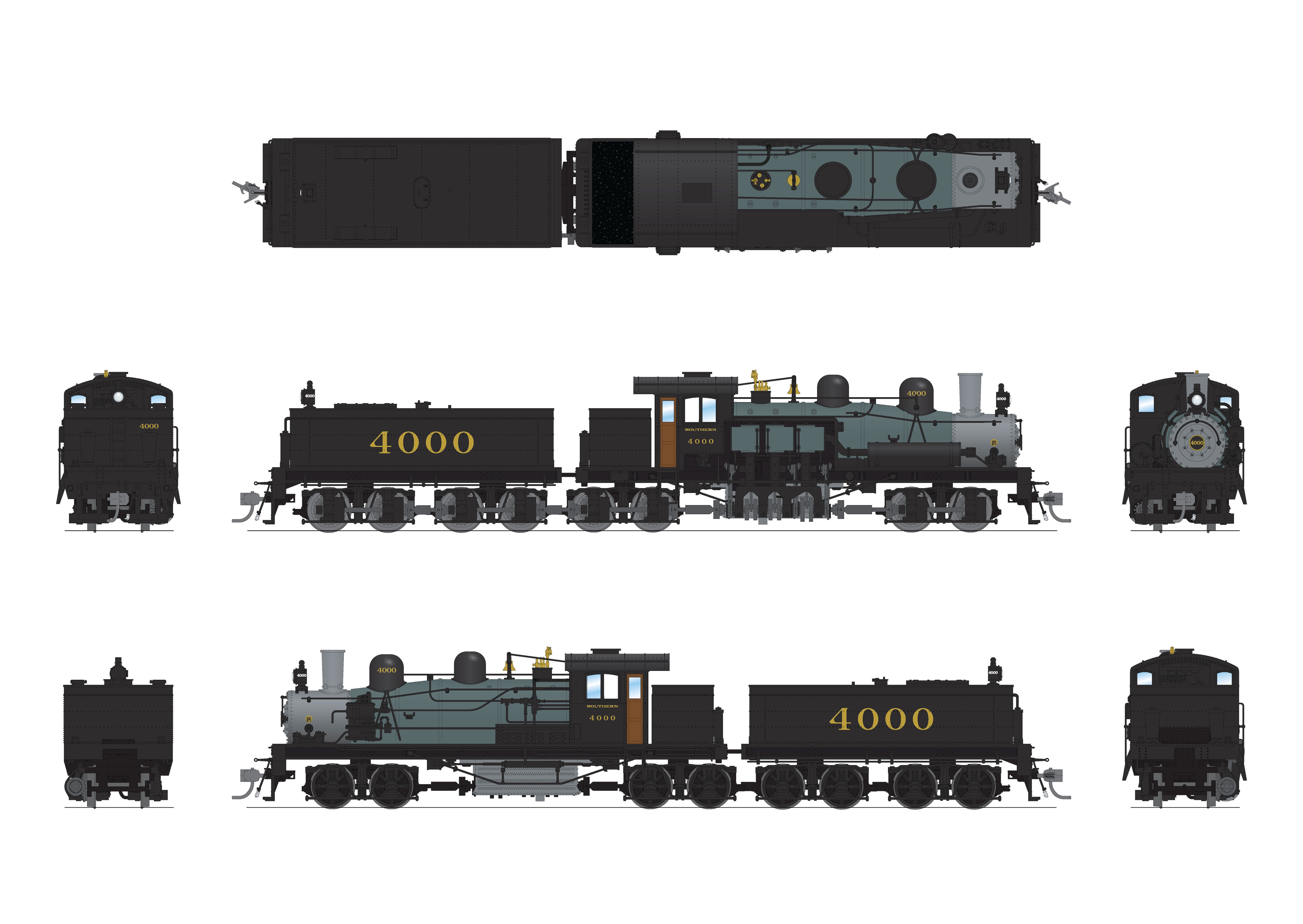 7813 Class D 4-truck Shay, SOU #4000, As-Delivered Paint, Paragon4 Sound/DC/DCC, Smoke, HO