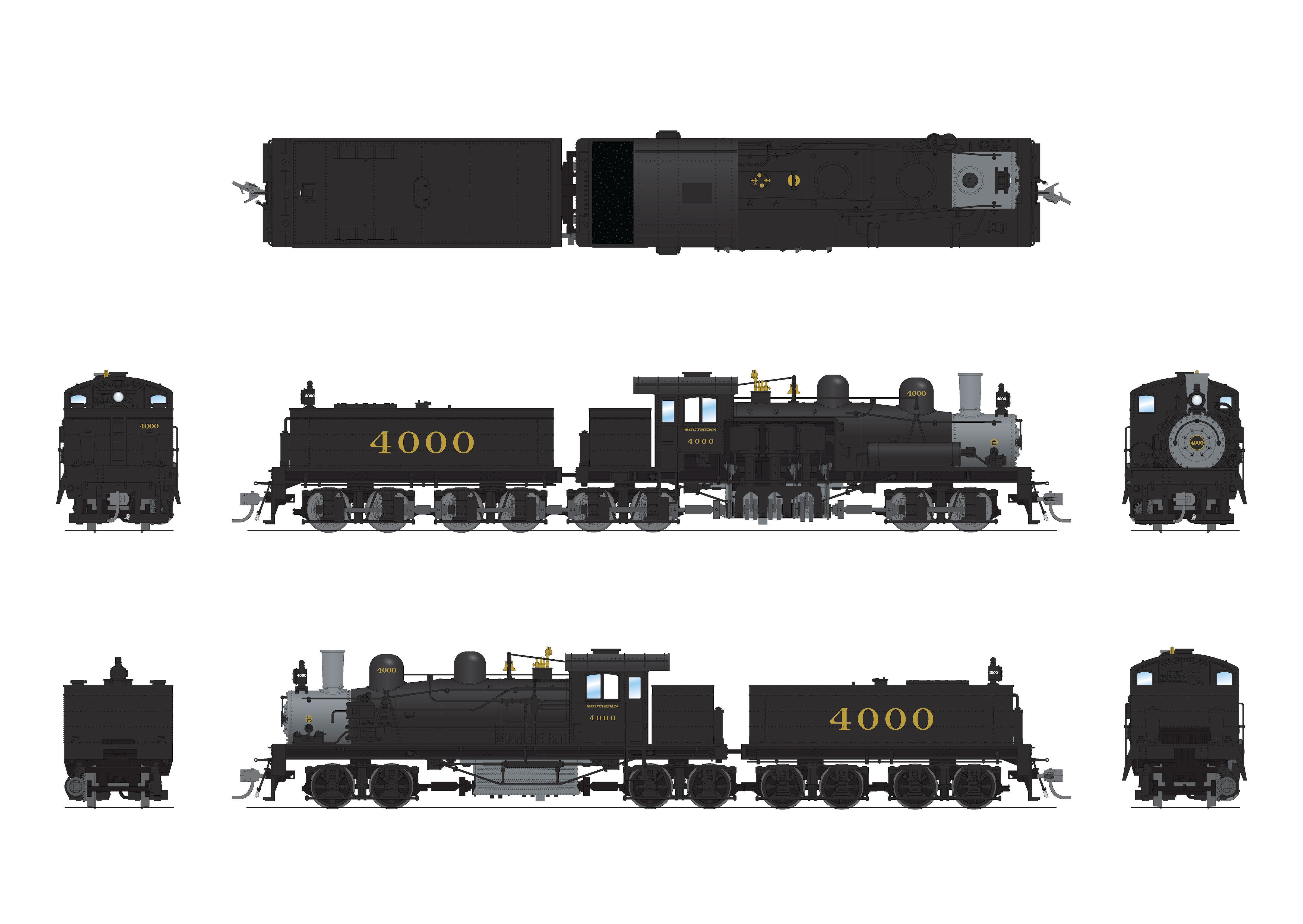 8255 Class D 4-truck Shay, SOU #4000, In-Service Paint, No-Sound / DCC-Ready, HO