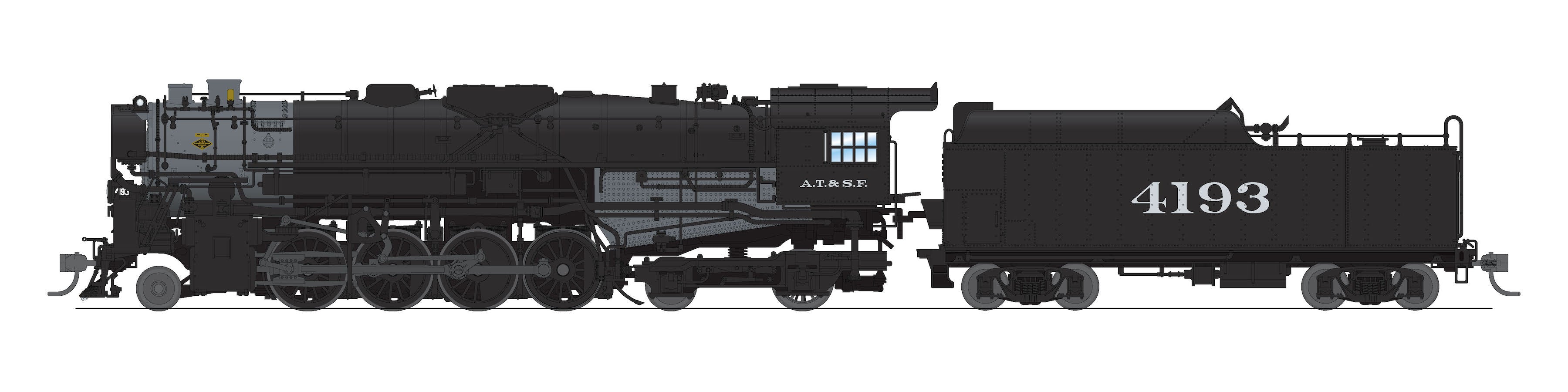 7845 ATSF 2-8-4 Berkshire, T1a #4193, 4-axle Tender, Spoked Main Driver, No-Sound/DCC Ready, HO