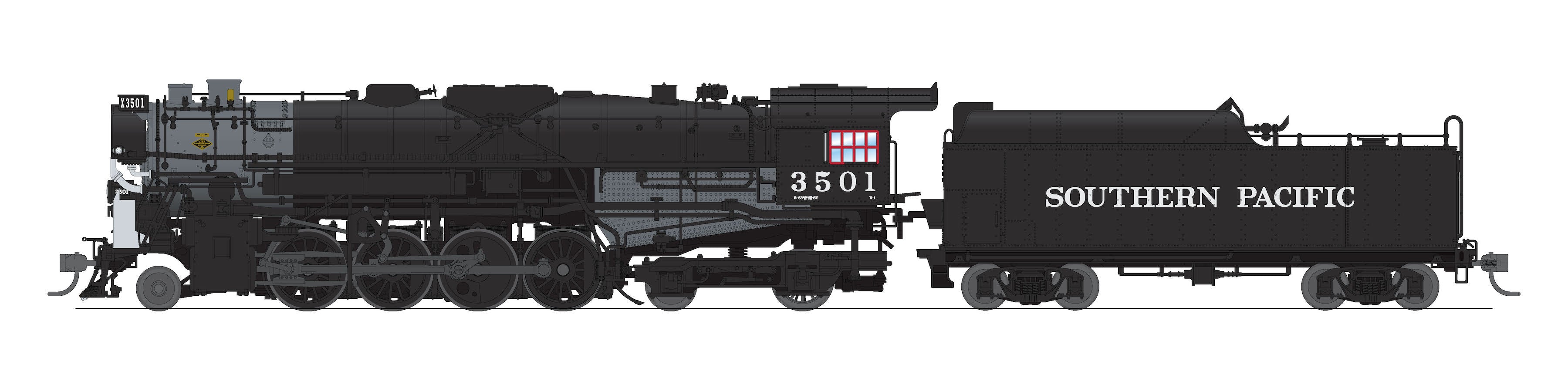 7900 Southern Pacific 2-8-4 Berkshire, T1a #3501, 4-axle Tender, Paragon4 Sound/DC/DCC, Smoke, HO