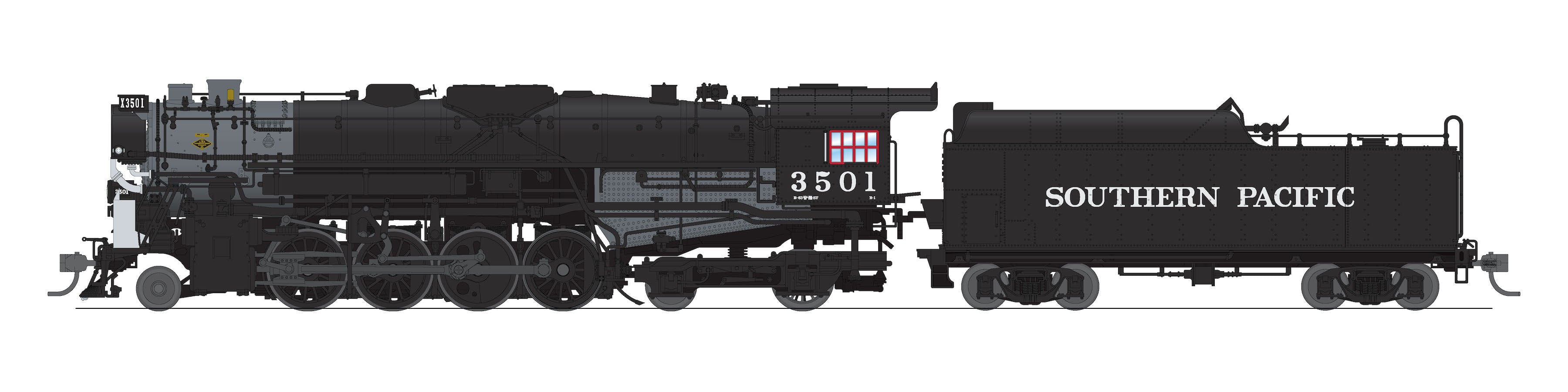 7903 Southern Pacific 2-8-4 Berkshire, T1a #3509, 4-axle Tender, Paragon4 Sound/DC/DCC, Smoke, HO