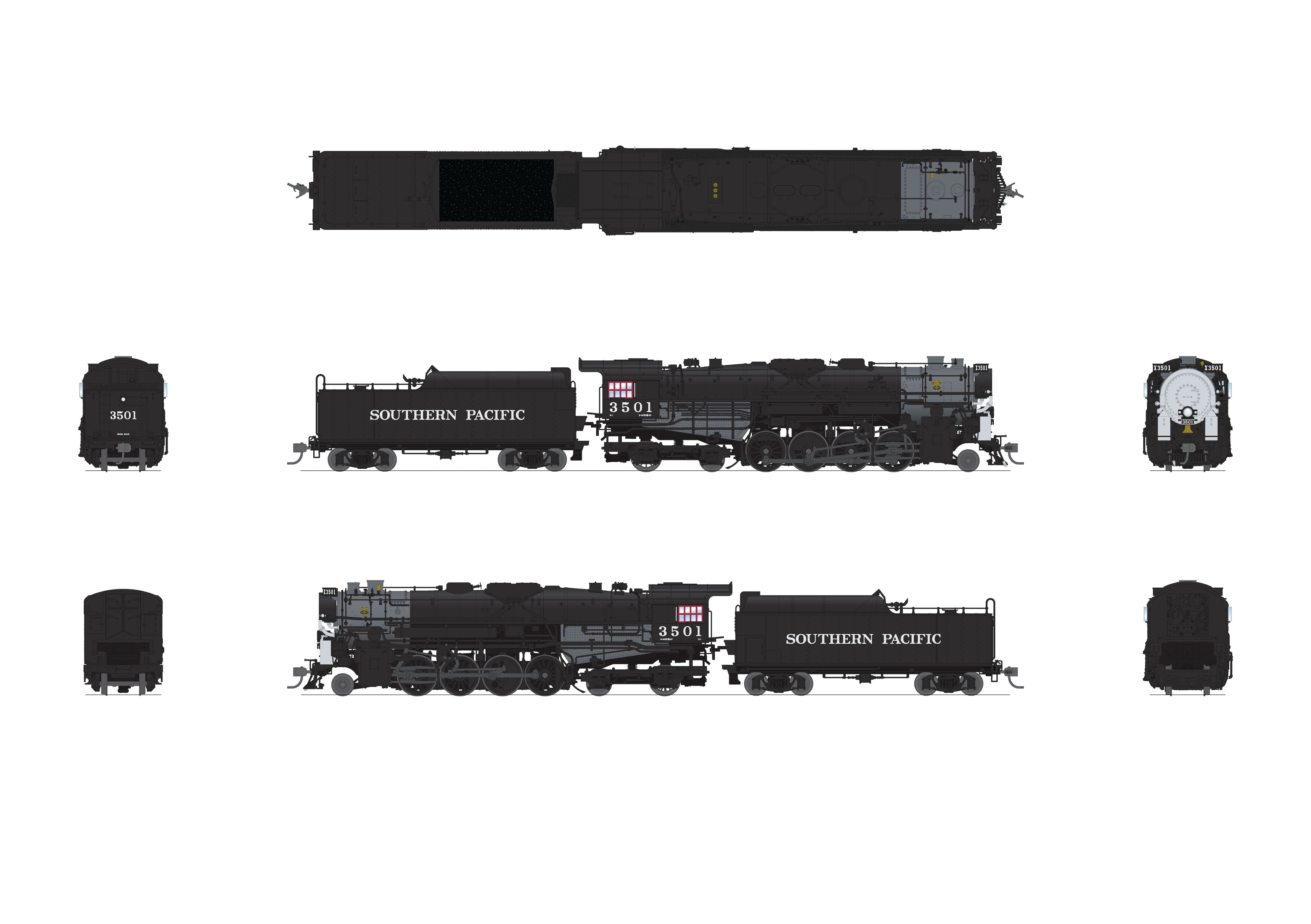 7900 Southern Pacific 2-8-4 Berkshire, T1a #3501, 4-axle Tender, Paragon4 Sound/DC/DCC, Smoke, HO