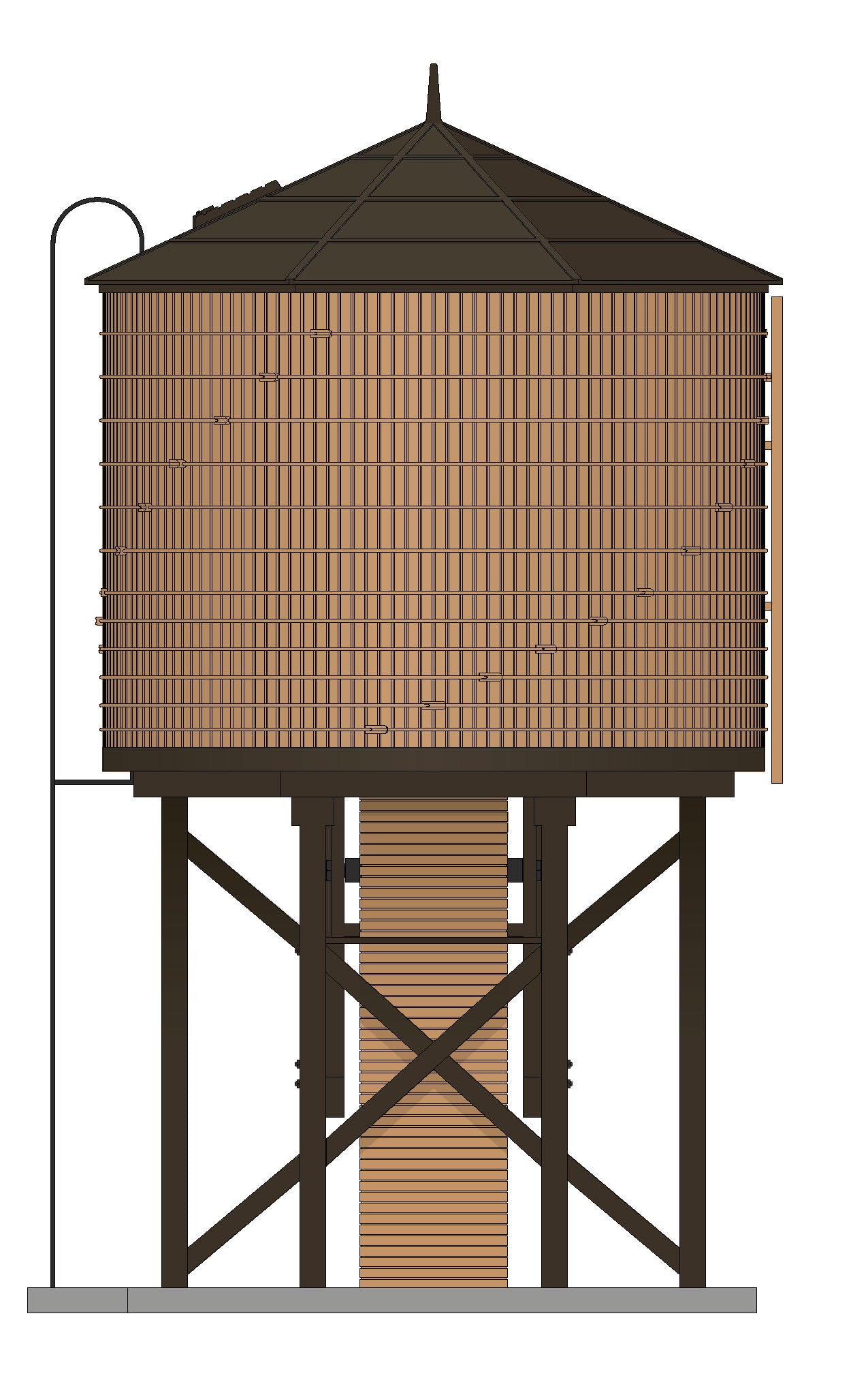 7926 Water Tower, Weathered Brown, Unpowered, HO
