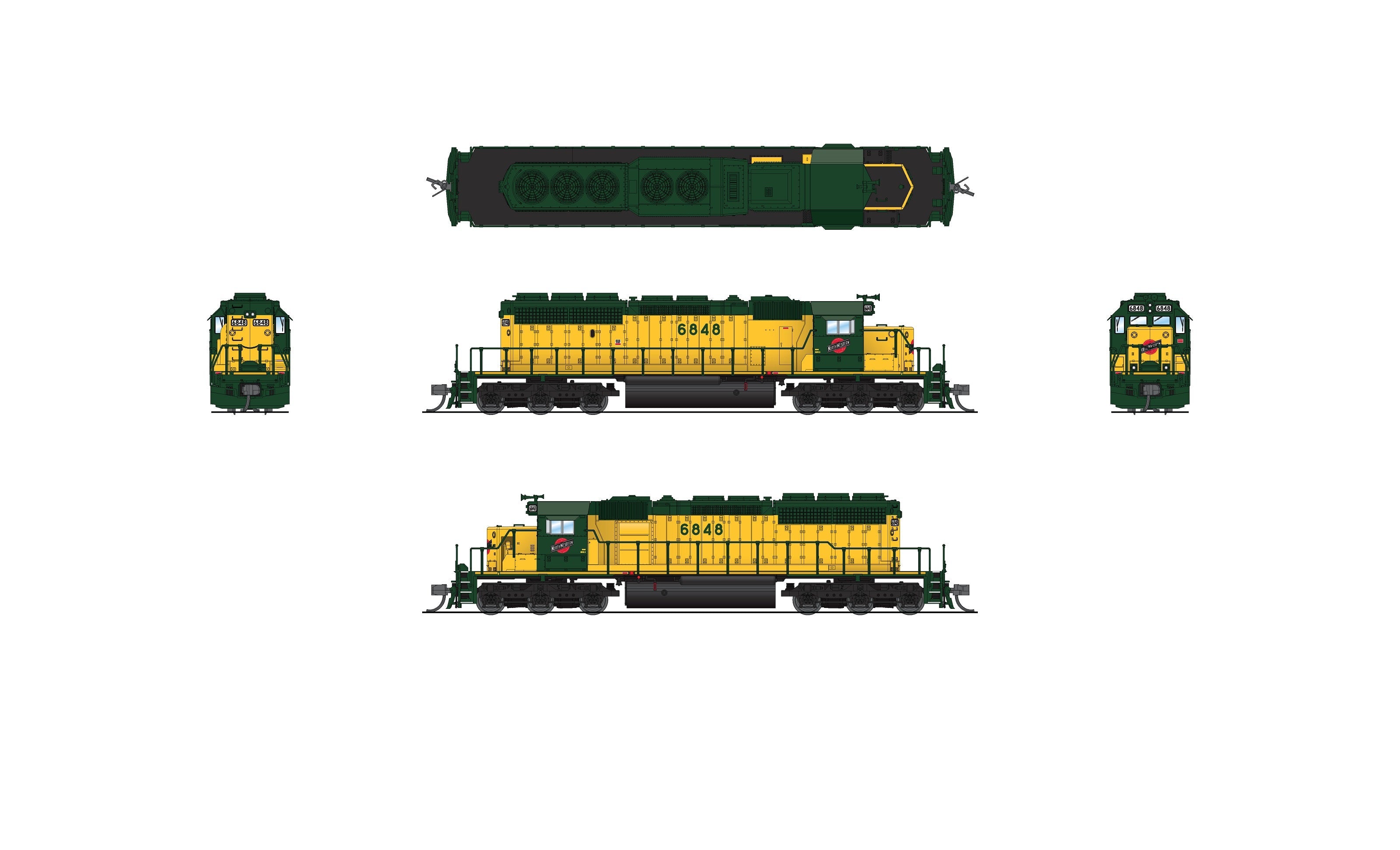 REFURBISHED R7955 EMD SD40-2, CNW 6848, Green & Traditional Yellow, Paragon4 Sound/DC/DCC, N