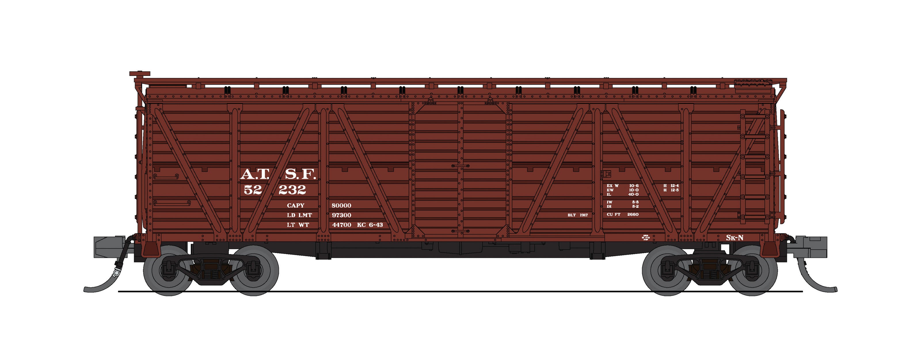 8450 40' Wood Stock Car, ATSF 52232, Cattle Sounds, N Scale
