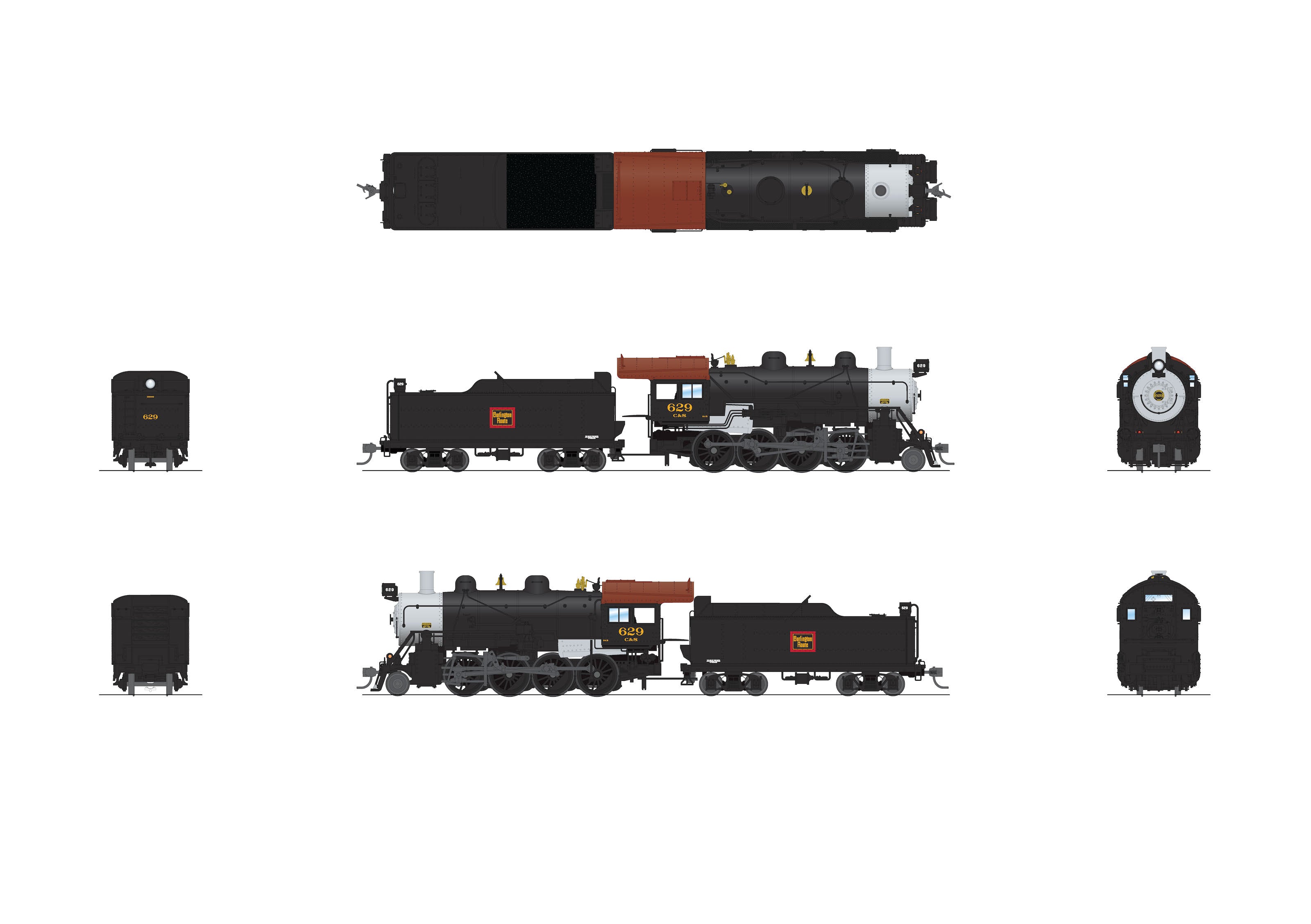 8734 2-8-0 Consolidation, CBQ 629, (C&S), Paragon4 Sound/DC/DCC, Smoke, HO