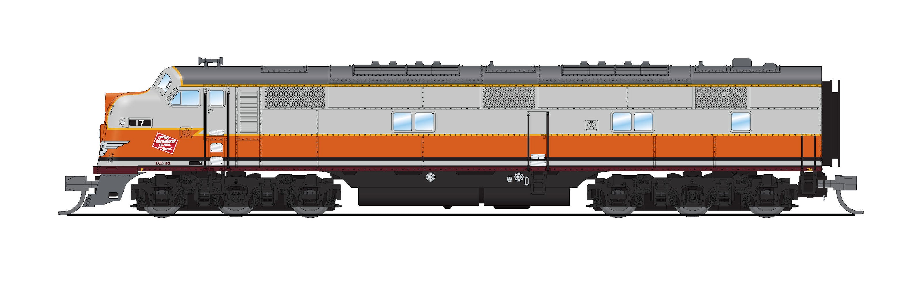 8794 EMD E7A, MILW 17A, Gray & Orange Passenger Scheme, No-Sound / DCC-Ready, N Default Title
