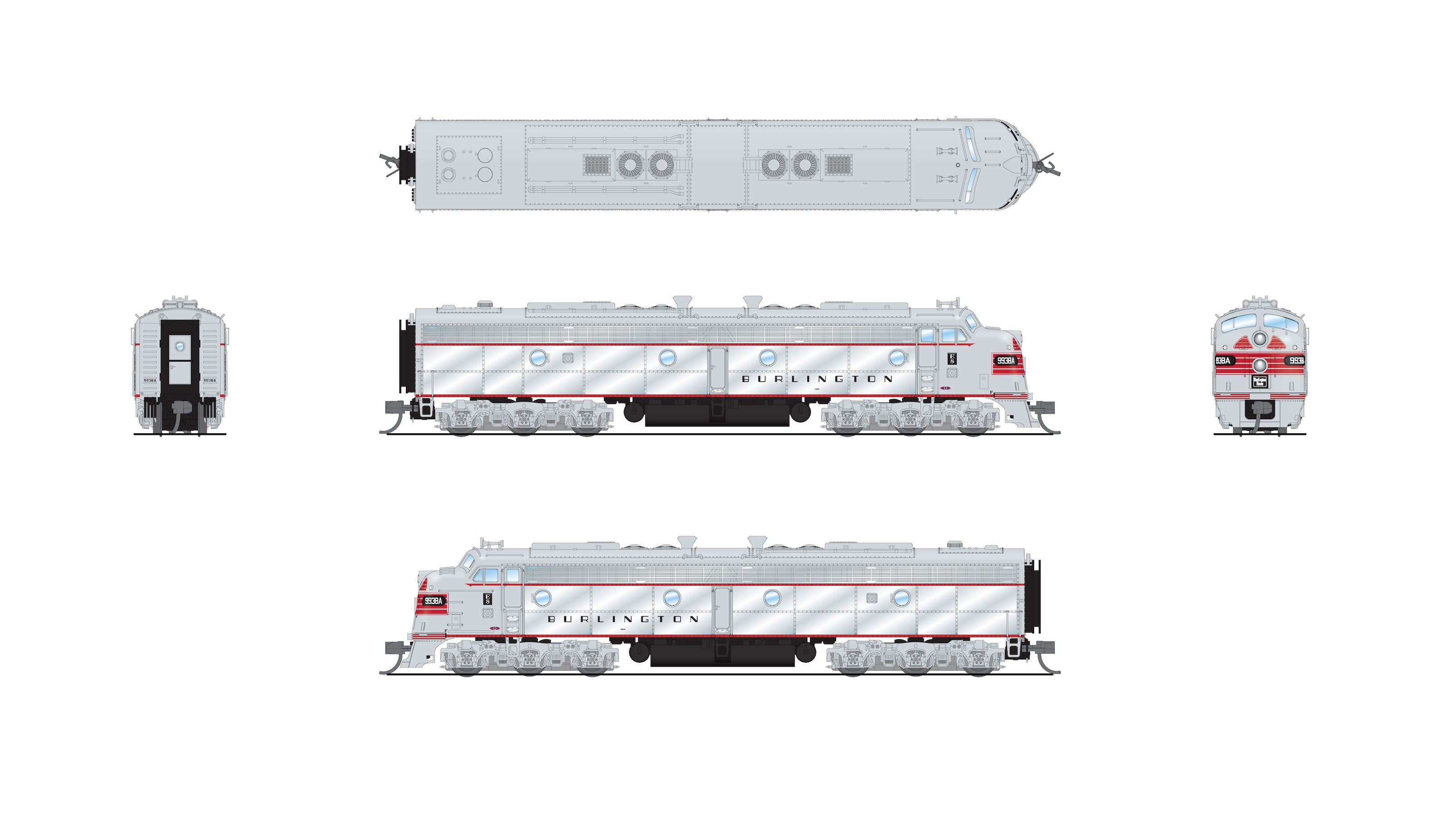 8844 EMD E8A, CBQ 9938A, w/ Red Stripes, No-Sound / DCC-Ready, N Default Title