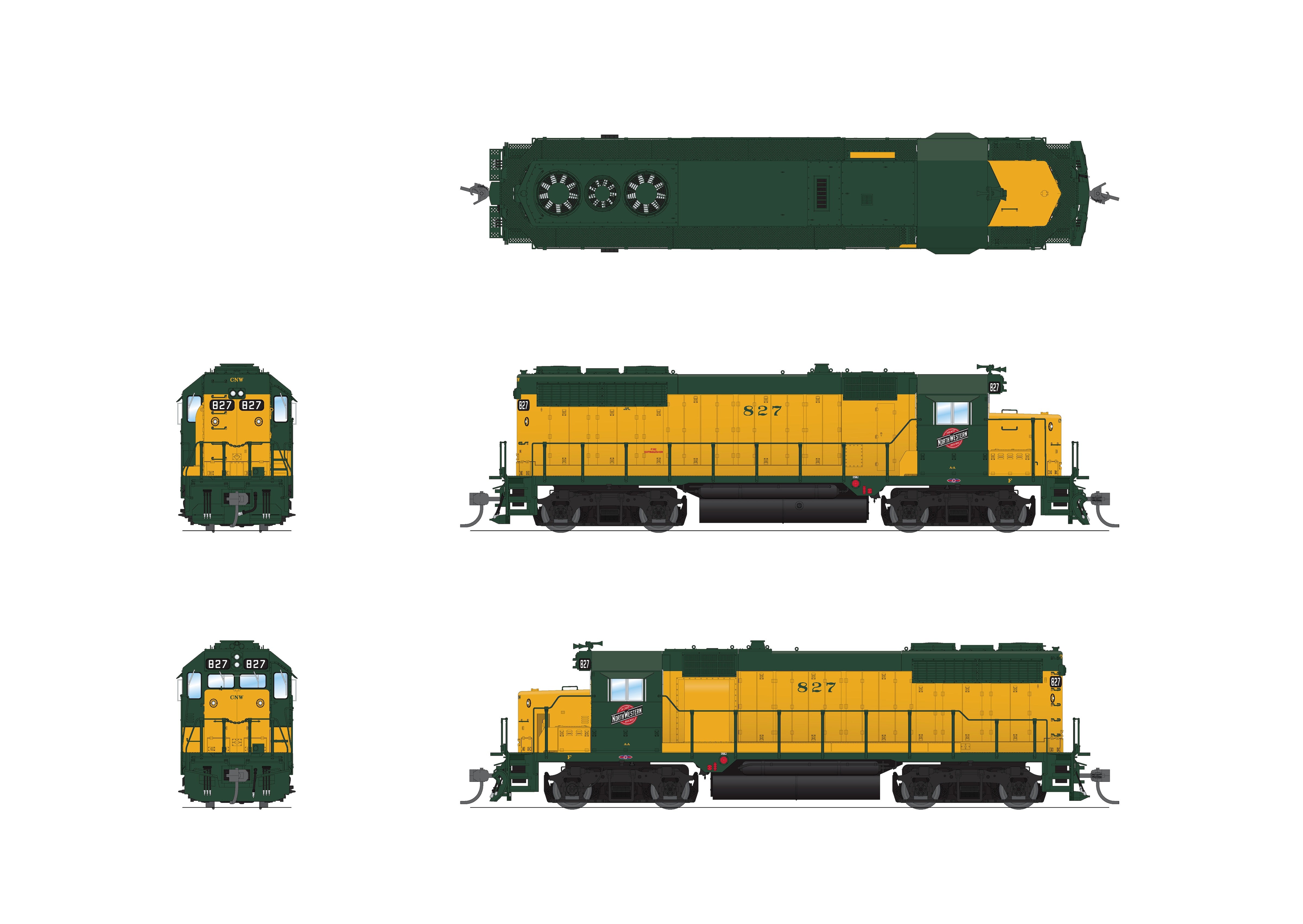 8890 EMD GP35, CNW 827, Green & Yellow, Paragon4 Sound/DC/DCC, HO