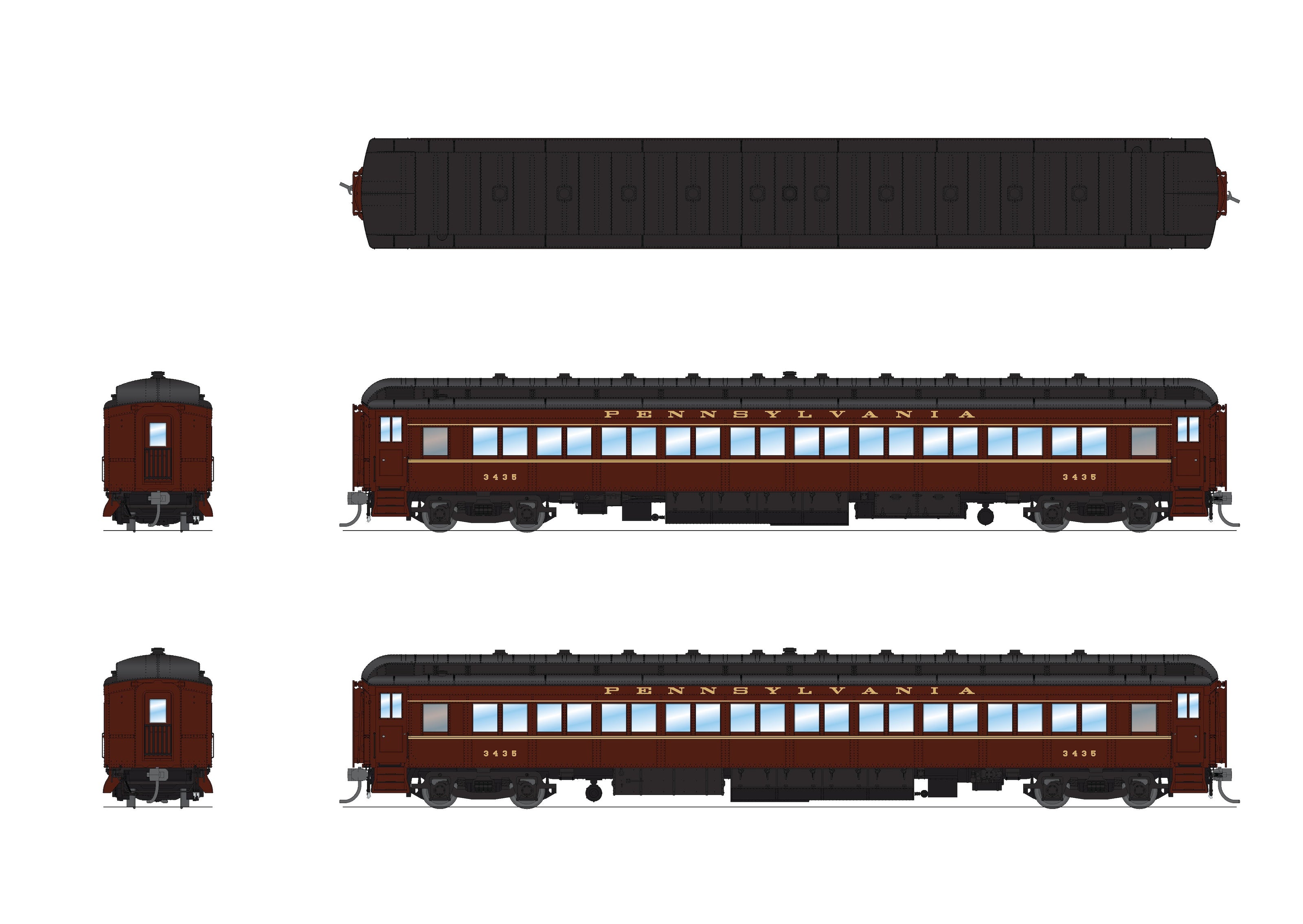 8966 PRR Heavyweight 5-Car Passenger Set, 1950's Era, HO (PB70 #4792, P70 #3435, P70 #3609, P70 #3724, Z74d #7509 "Ohio")