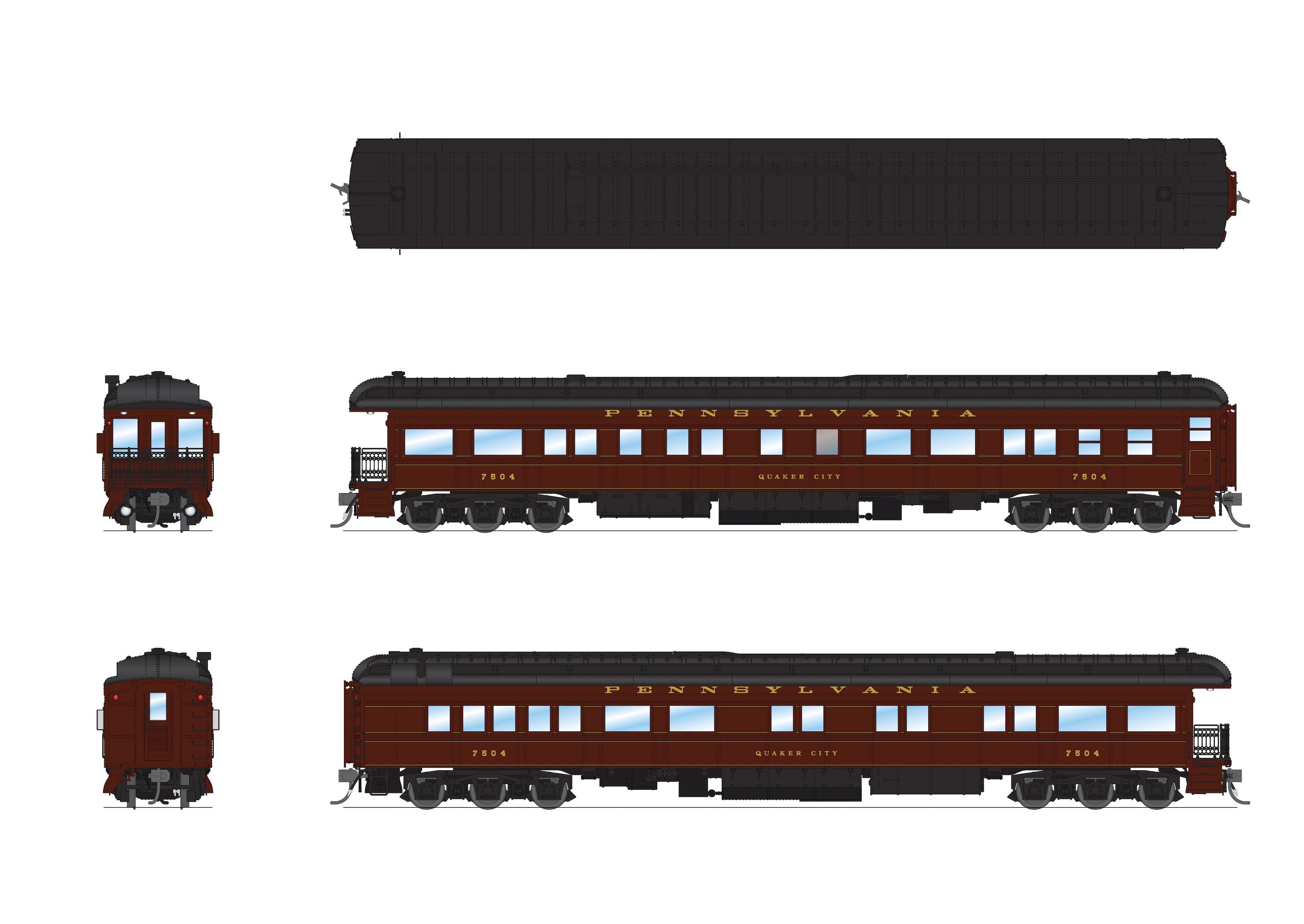 8971 Z74D Business Car, PRR 7504, "Quaker City", Late 1940's, HO Scale