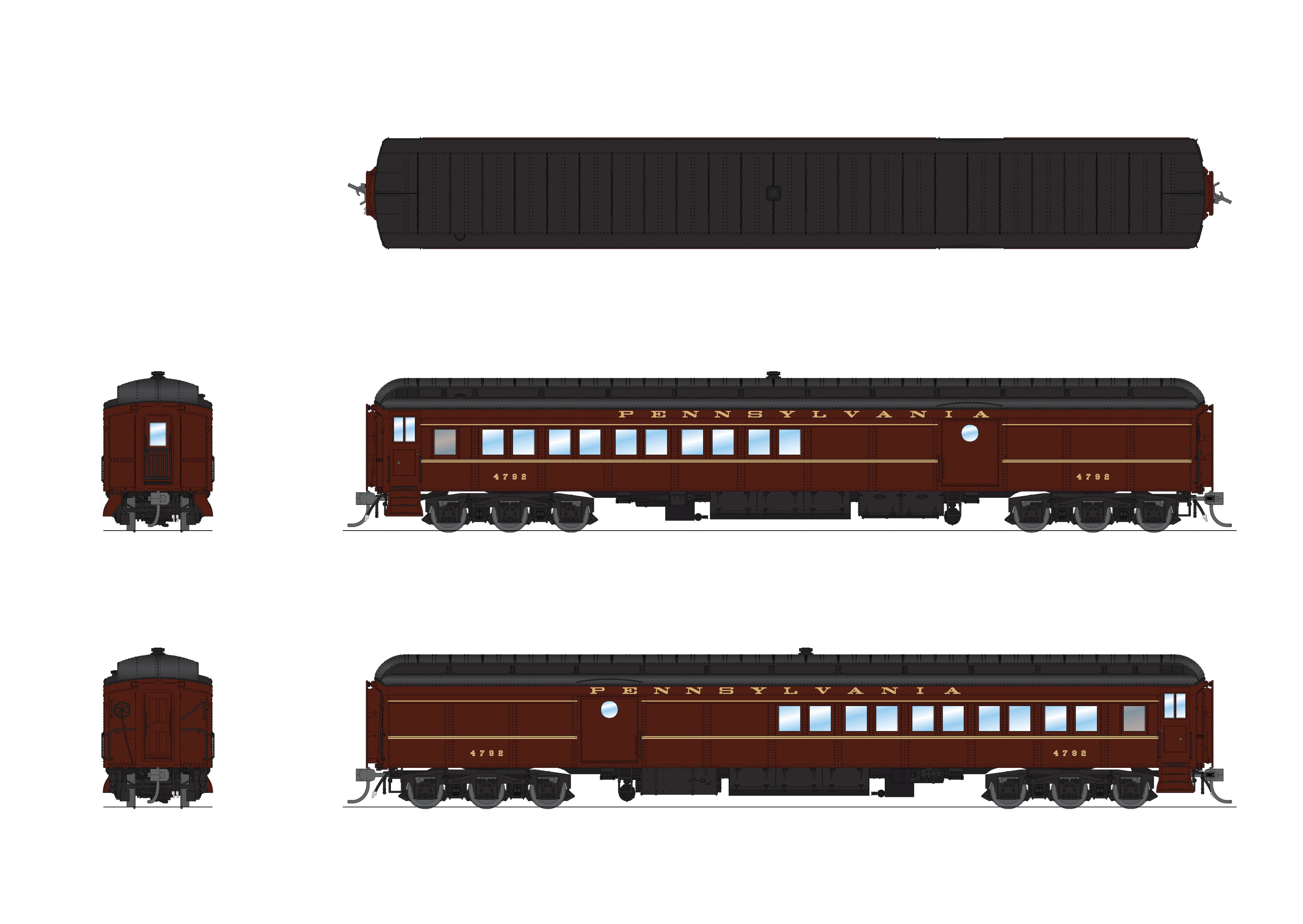 8966 PRR Heavyweight 5-Car Passenger Set, 1950's Era, HO (PB70 #4792, P70 #3435, P70 #3609, P70 #3724, Z74d #7509 "Ohio")