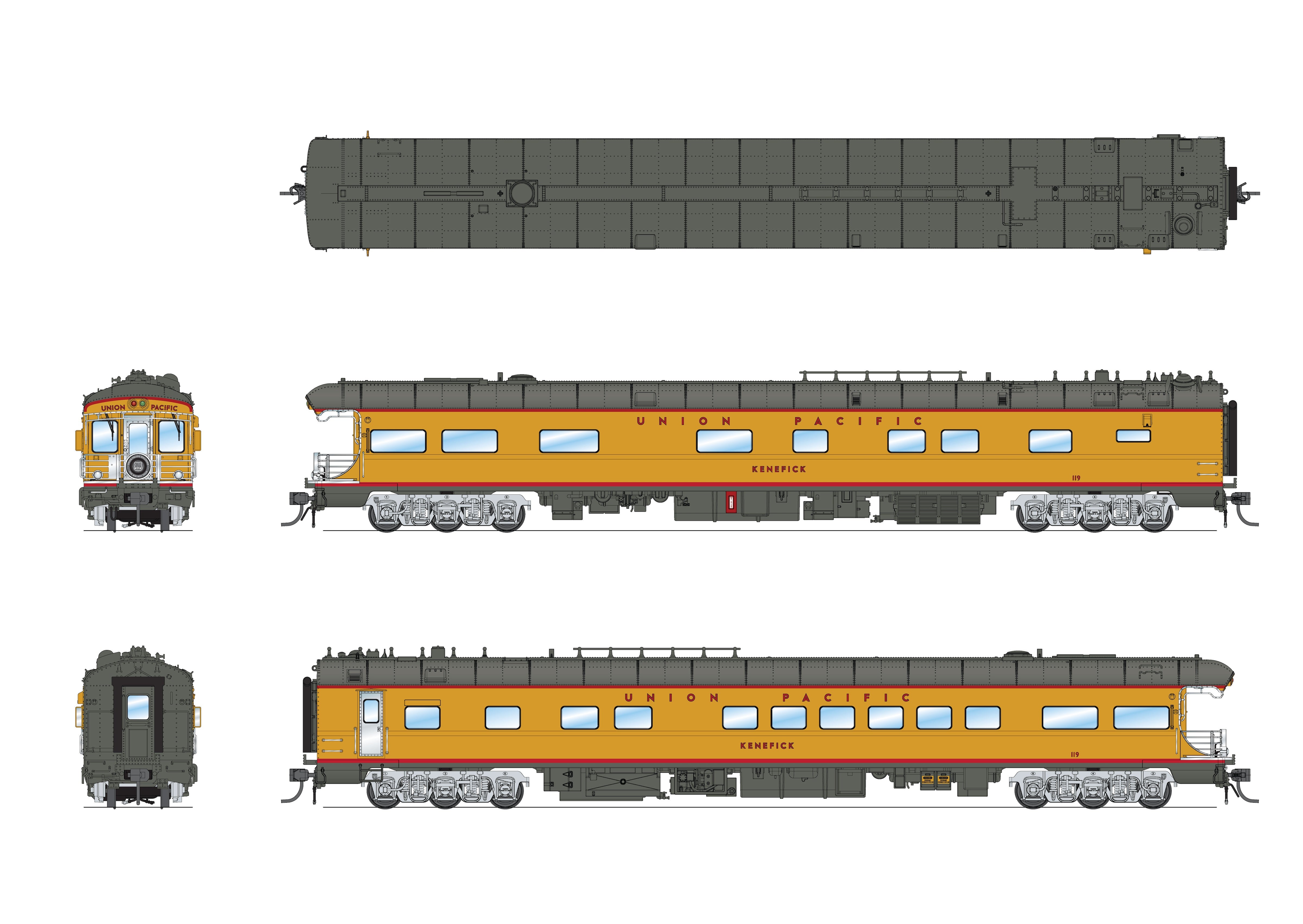 9013 Union Pacific Business Car, UP #119 "Kenefick", "Big Boy Tour" Drumhead, HO Scale