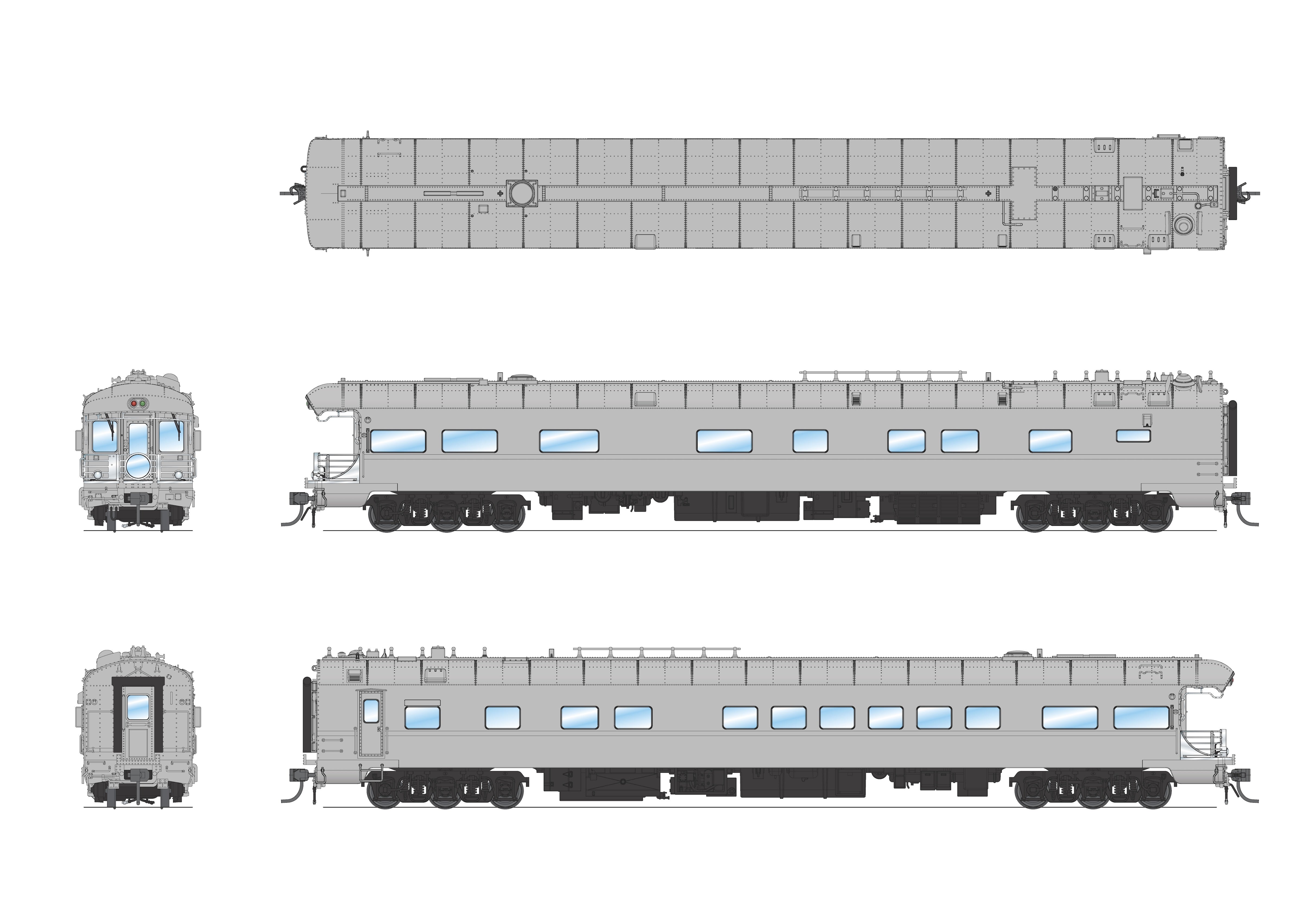 9016 Union Pacific Business Car, Painted Primer Gray w/ Black Trucks, HO Scale