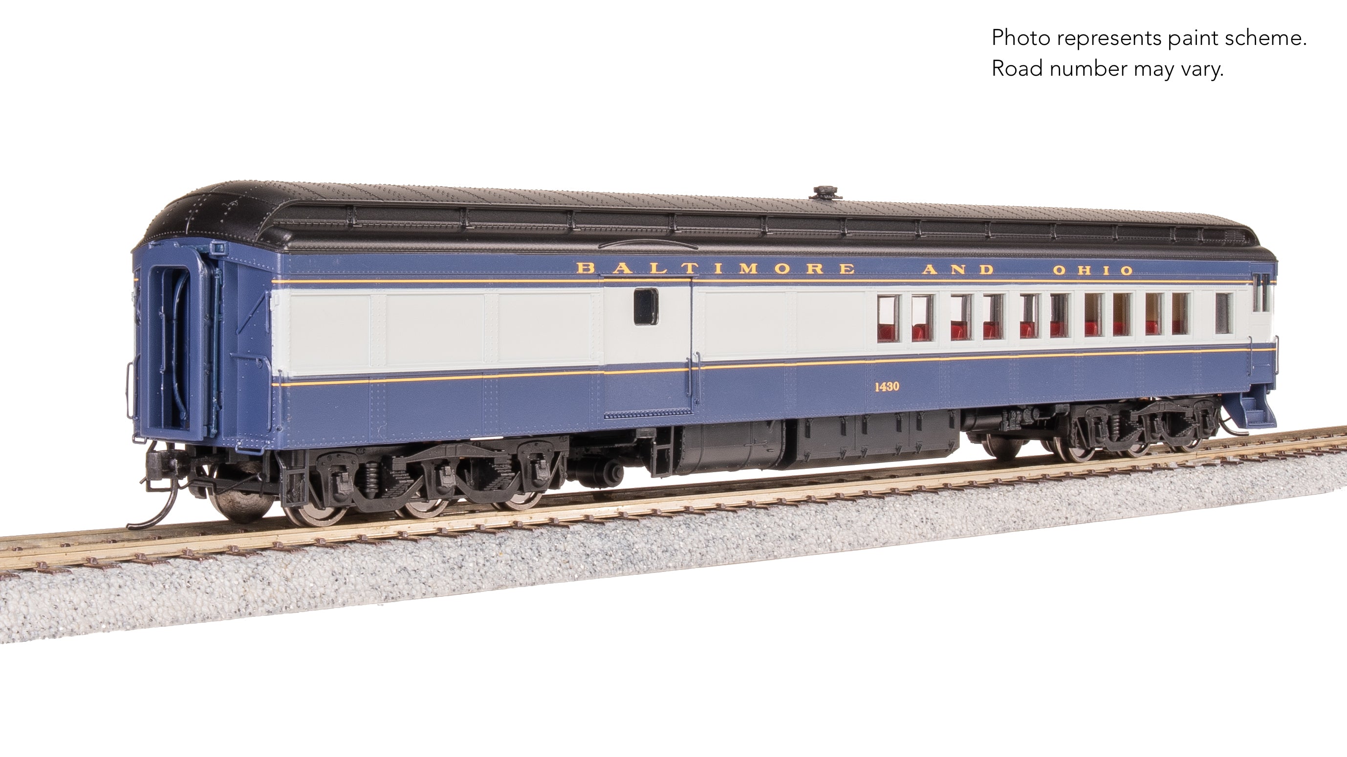 9112 B&O Coach-Baggage Combine, #1430, Blue/Gray/Imitation Gold, HO Scale