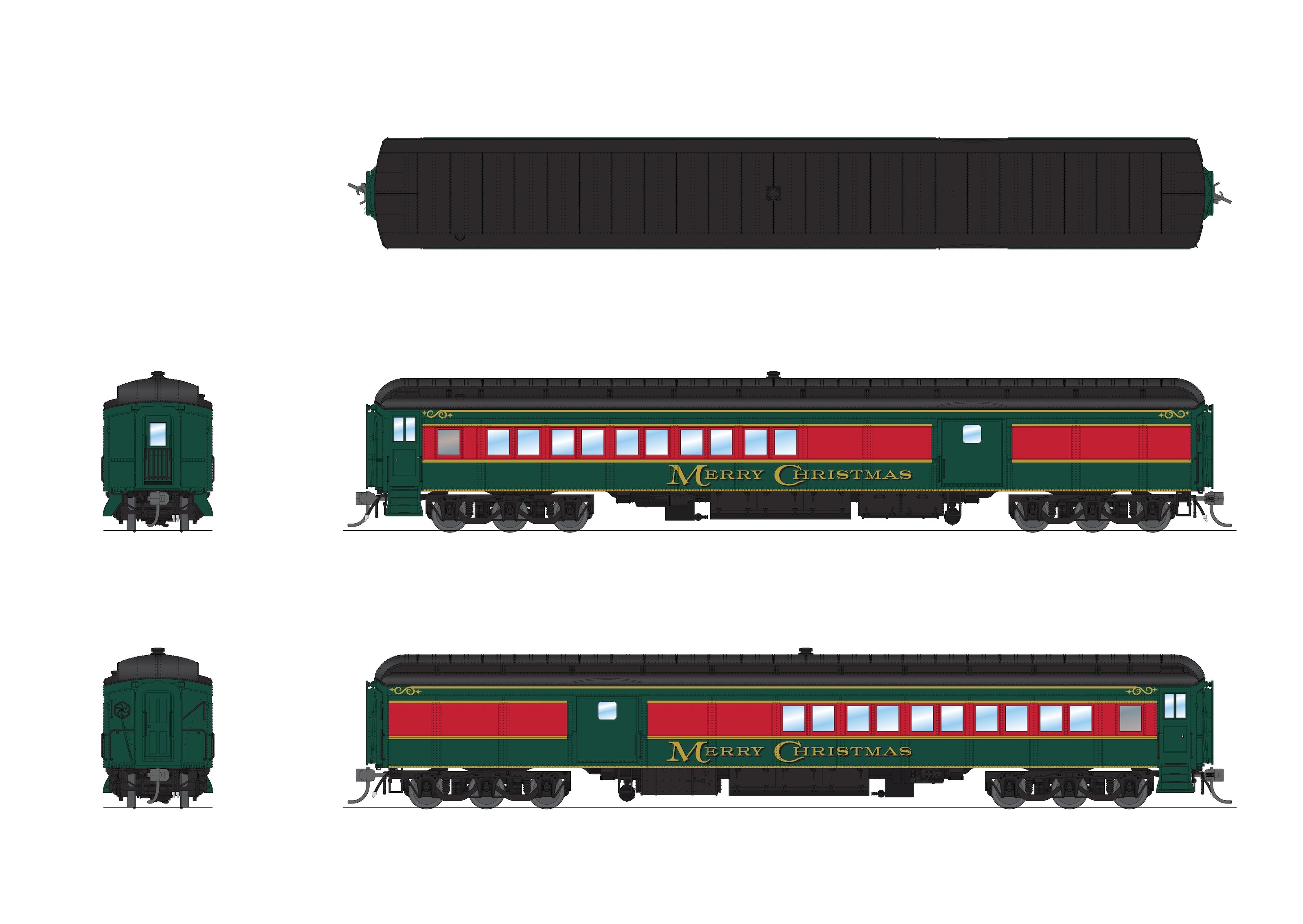 9103 Heavyweight 5-Car Passenger Set, Christmas Paint Scheme, HO Scale