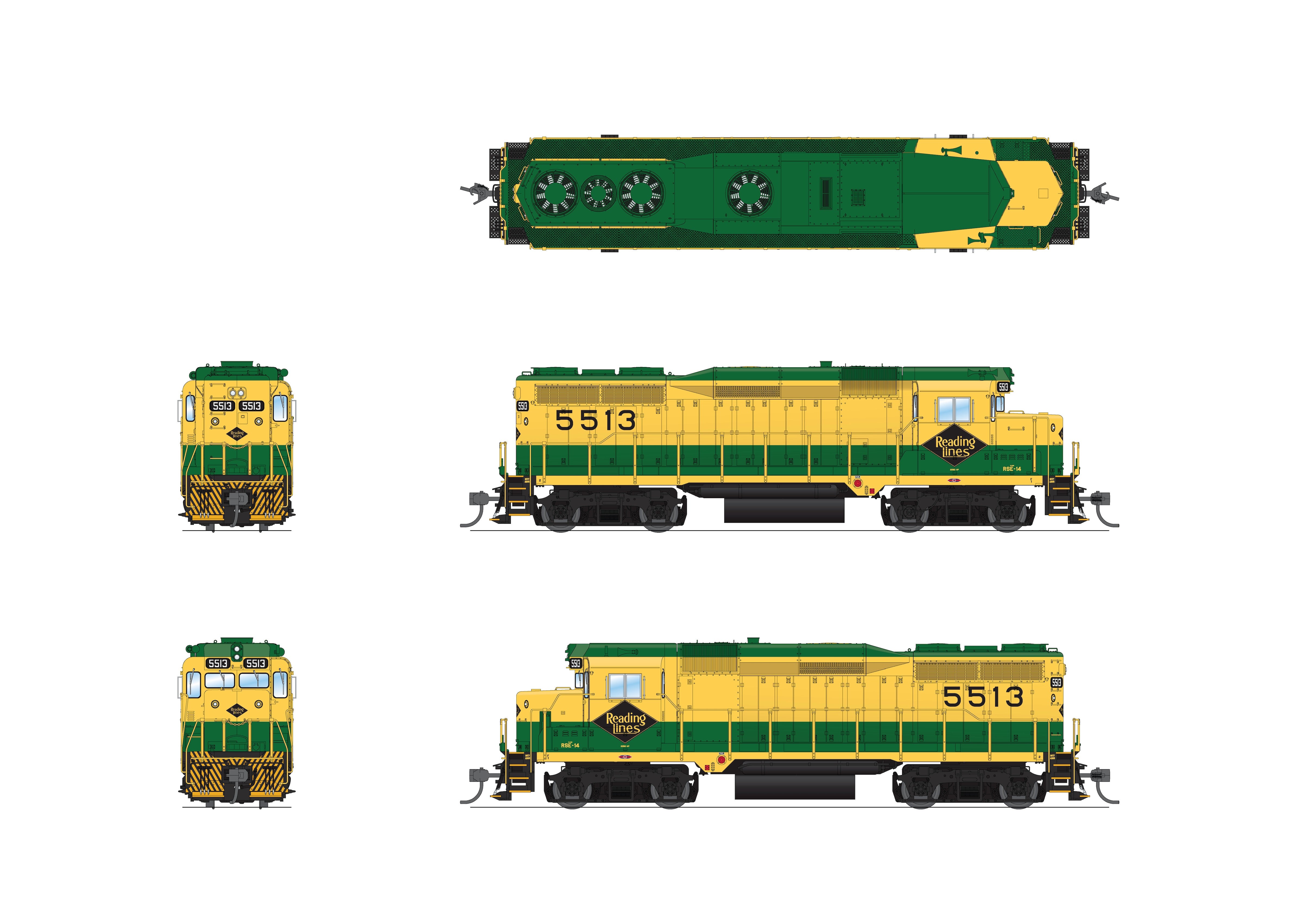 9139 EMD GP30, RDG 5513, Green & Yellow, Paragon4 Sound/DC/DCC, HO