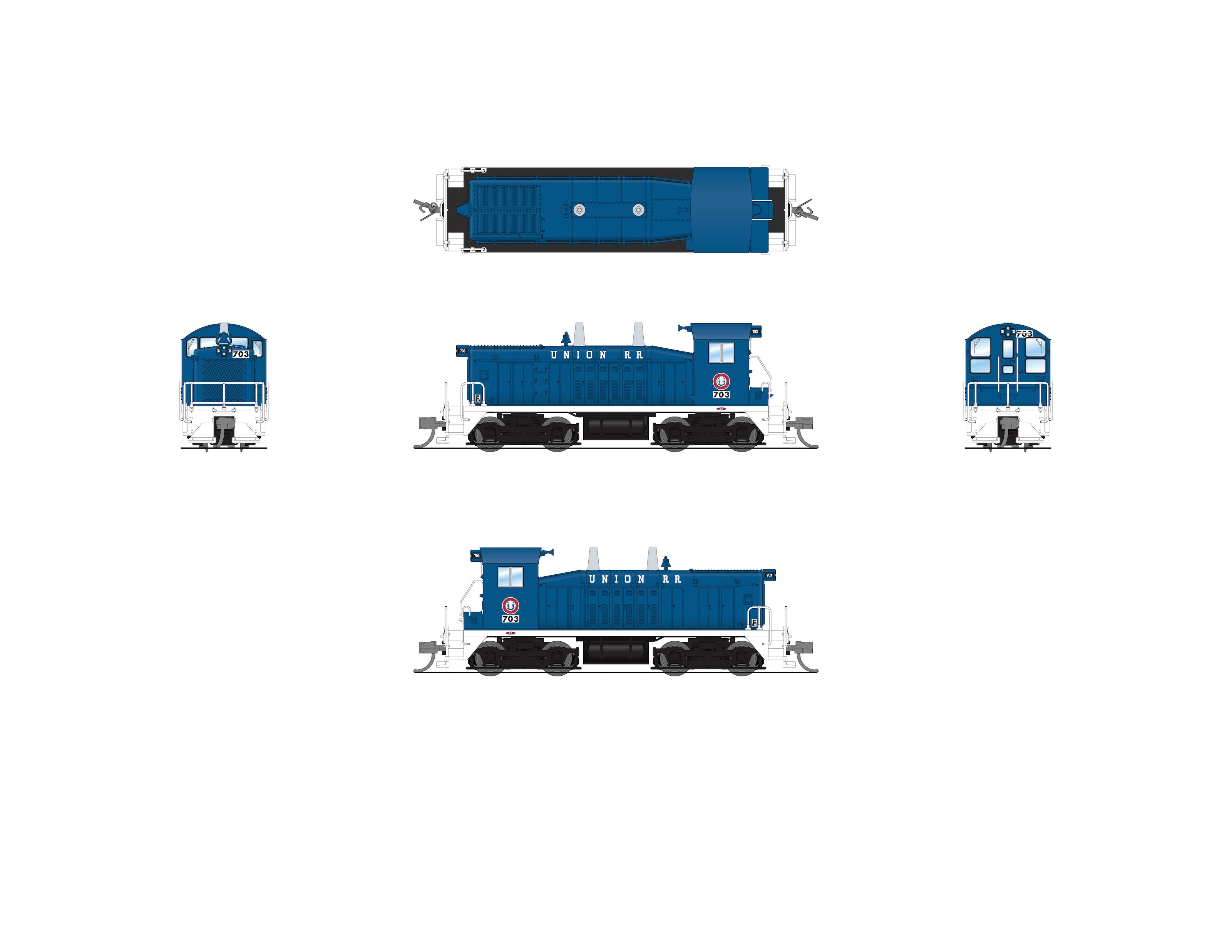 9393 EMD SW7 Switcher, Union RR 705, Blue & White, No-Sound / DCC-Ready, N