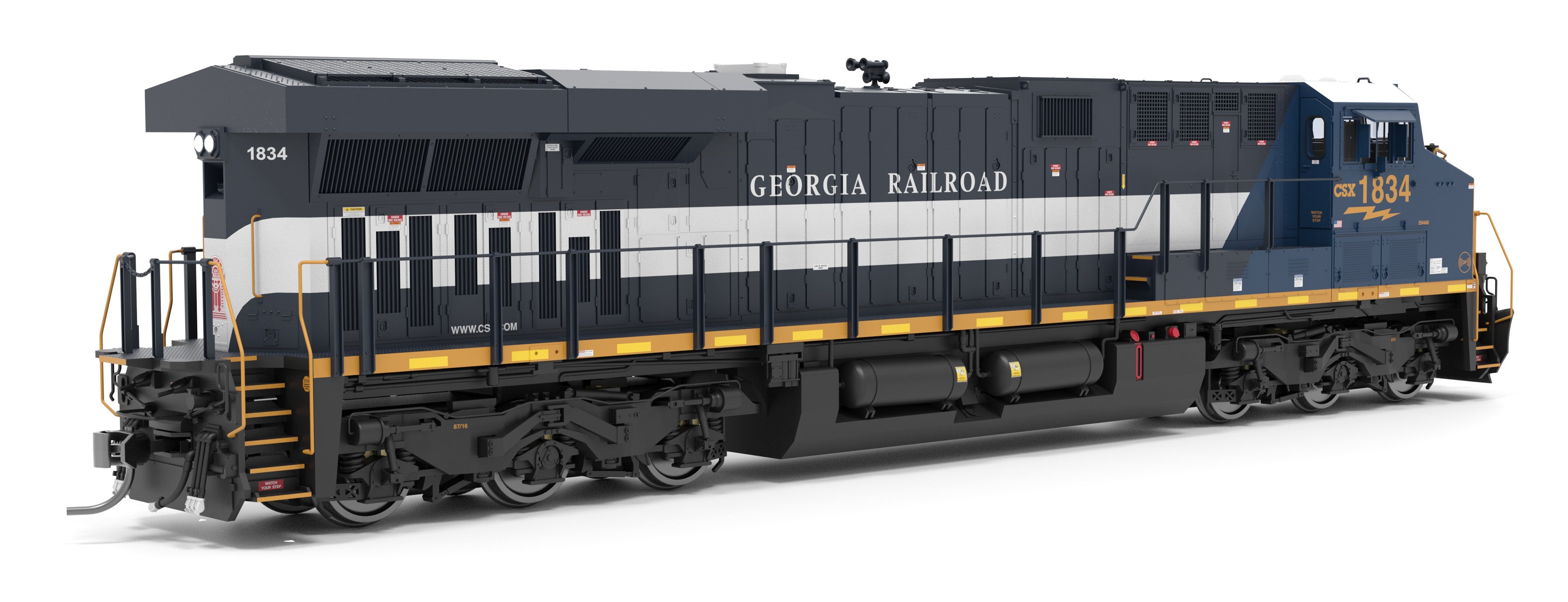 9447 GE ES44AC, CSX 1834, Georgia Railroad Heritage Locomotive, No-Sound / DCC-Ready, HO CLUB PRICE $129.99