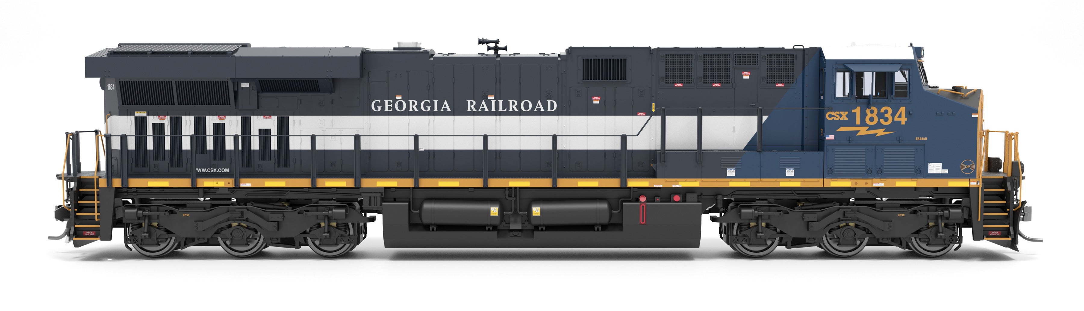 9447 GE ES44AC, CSX 1834, Georgia Railroad Heritage Locomotive, No-Sound / DCC-Ready, HO CLUB PRICE $129.99