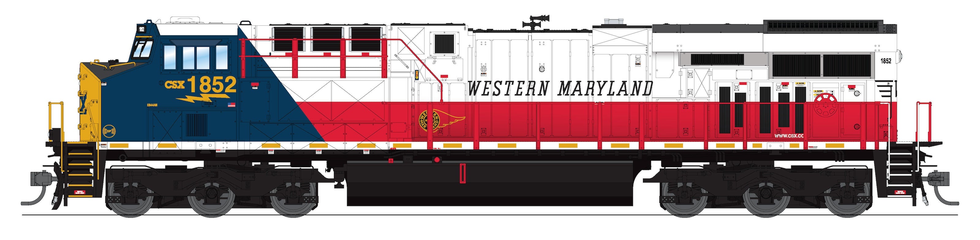 9443 GE ES44AC, CSX 1852, Western Maryland Heritage Locomotive, Paragon4 Sound/DC/DCC, Smoke, HO CLUB PRICE $199.99
