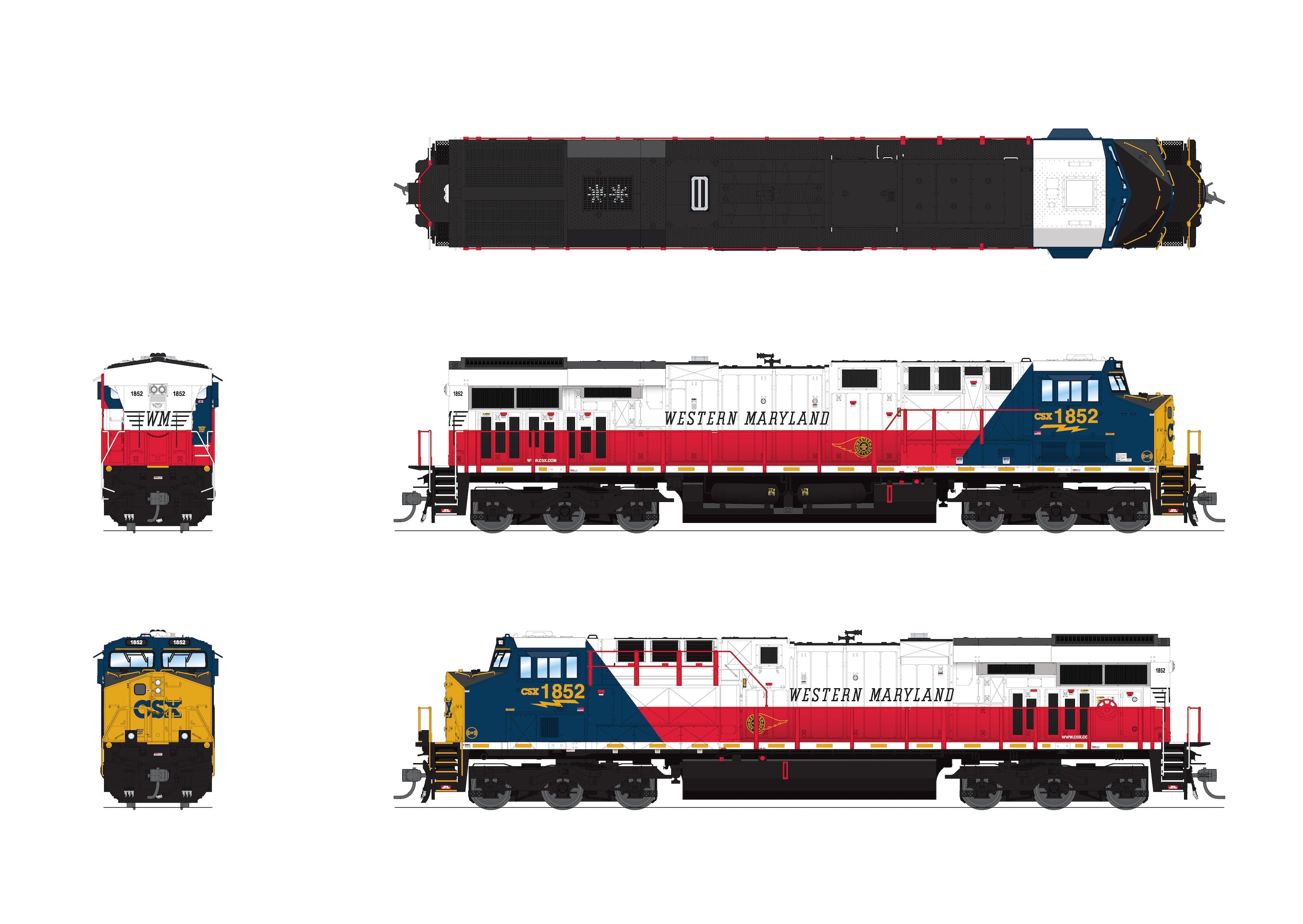 9443 GE ES44AC, CSX 1852, Western Maryland Heritage Locomotive, Paragon4 Sound/DC/DCC, Smoke, HO CLUB PRICE $199.99