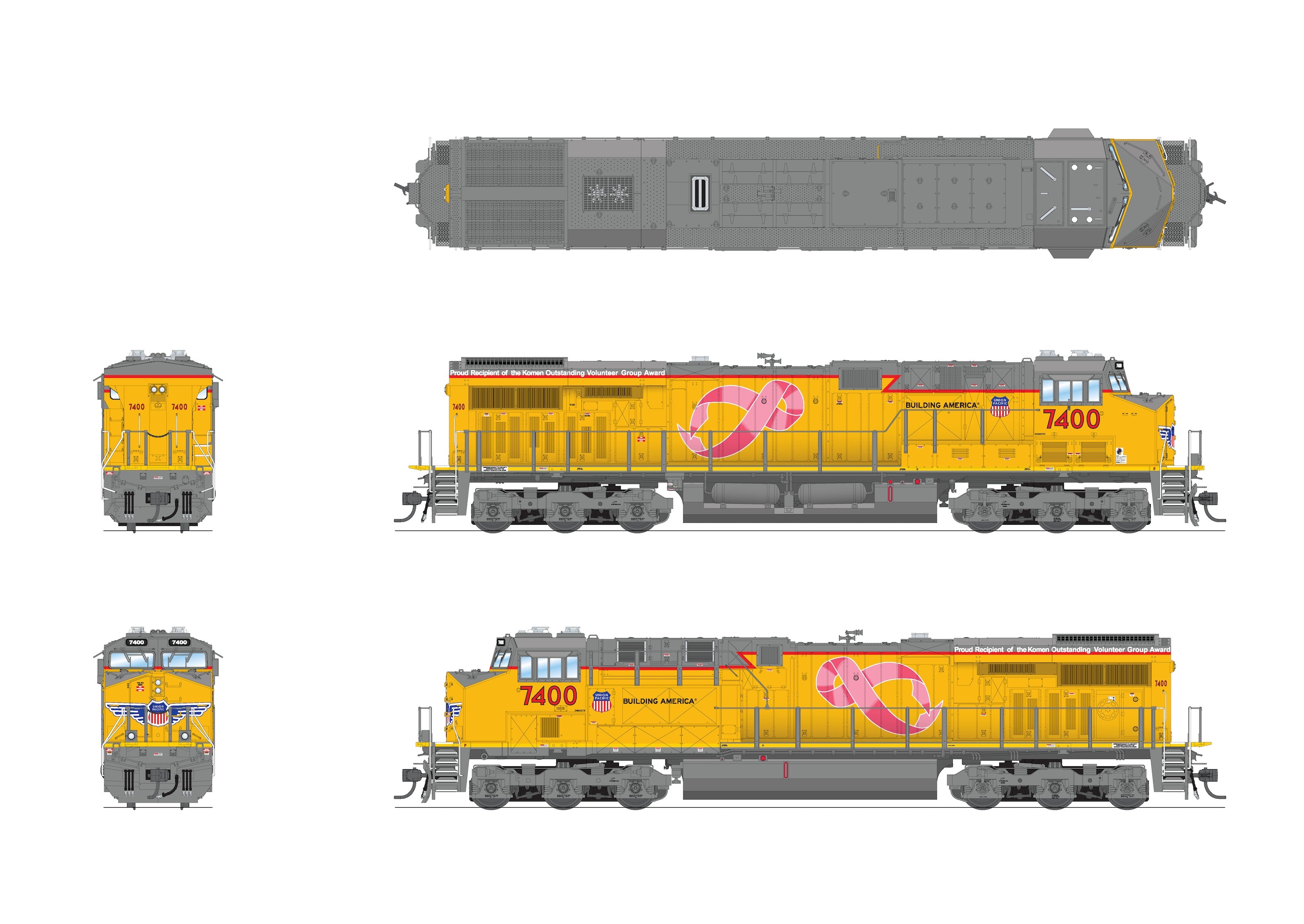 9449 GE ES44AC, UP 7400, Pink Ribbon Scheme, No-Sound / DCC-Ready, HO CLUB PRICE $129.99
