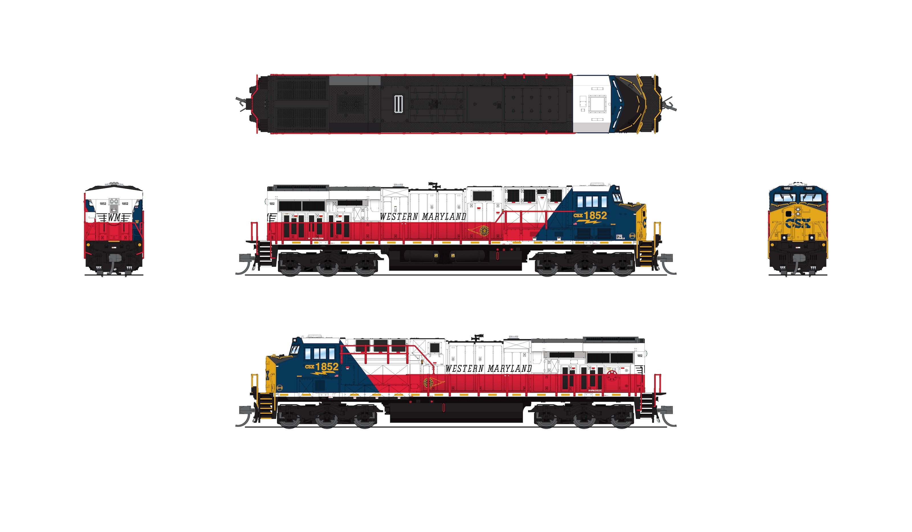 9453 GE ES44AC, CSX 1852, Western Maryland Heritage Locomotive, Paragon4 Sound/DC/DCC, N CLUB PRICE $149.99