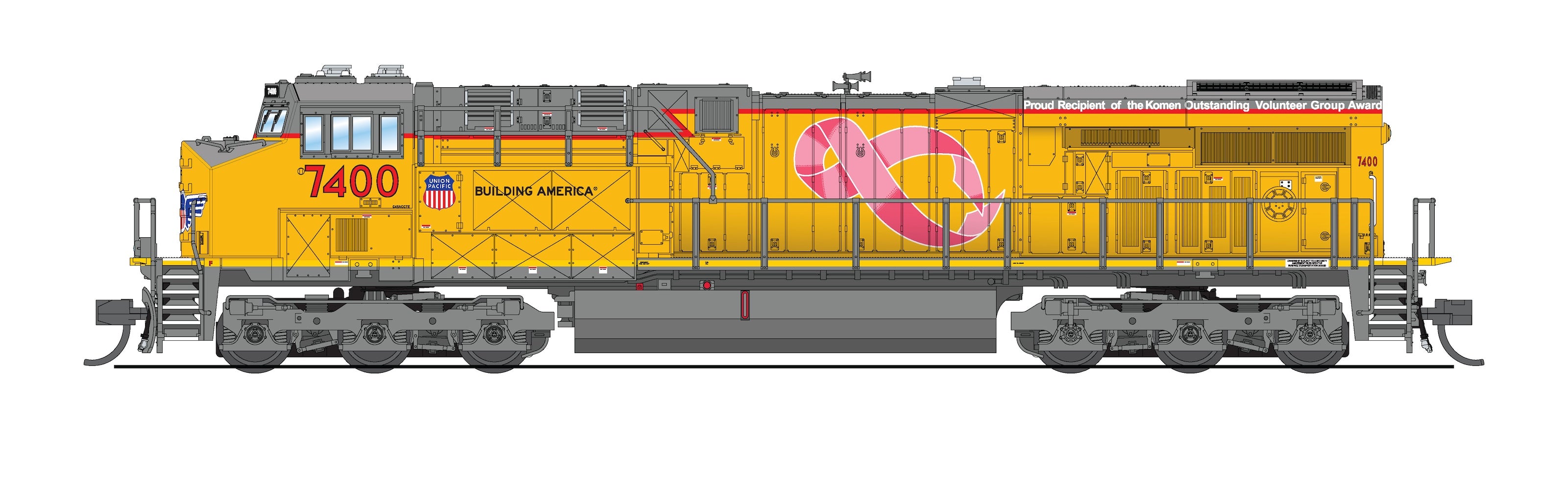 9459 GE ES44AC, UP 7400, Pink Ribbon Scheme, No-Sound / DCC-Ready, N CLUB PRICE $99.99