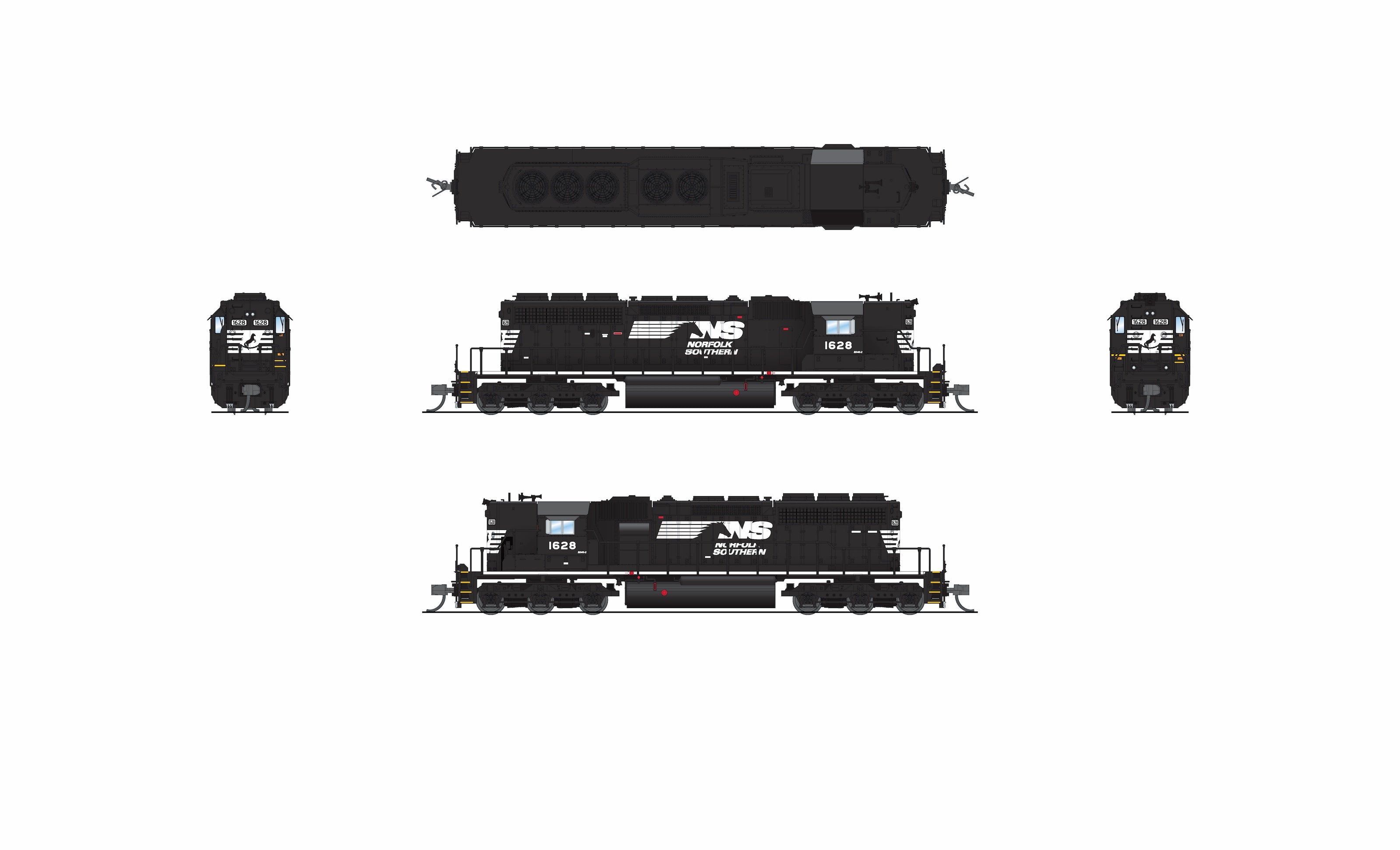 9467 EMD SD40-2, NS 1628, Black/White w/ High Hood, Paragon4 Sound/DC/