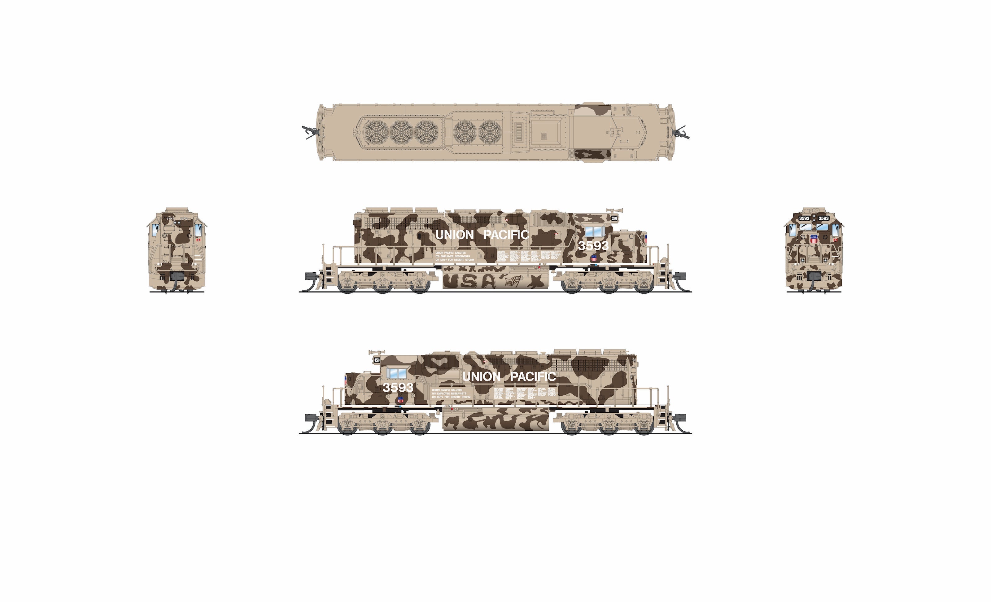 9471 EMD SD40-2, UP 3593, Desert Victory Scheme, Paragon4 Sound/DC/DCC, N