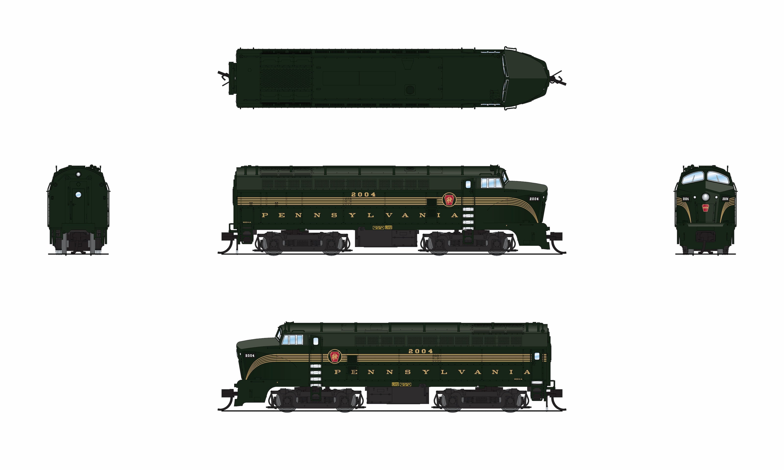 9620 PRR Sharknose, BF-16 A/B set, 2004-A/2004-B, DGLE 5-Stripe, A-unit Paragon4 Sound/DC/DCC, Unpowered B, N