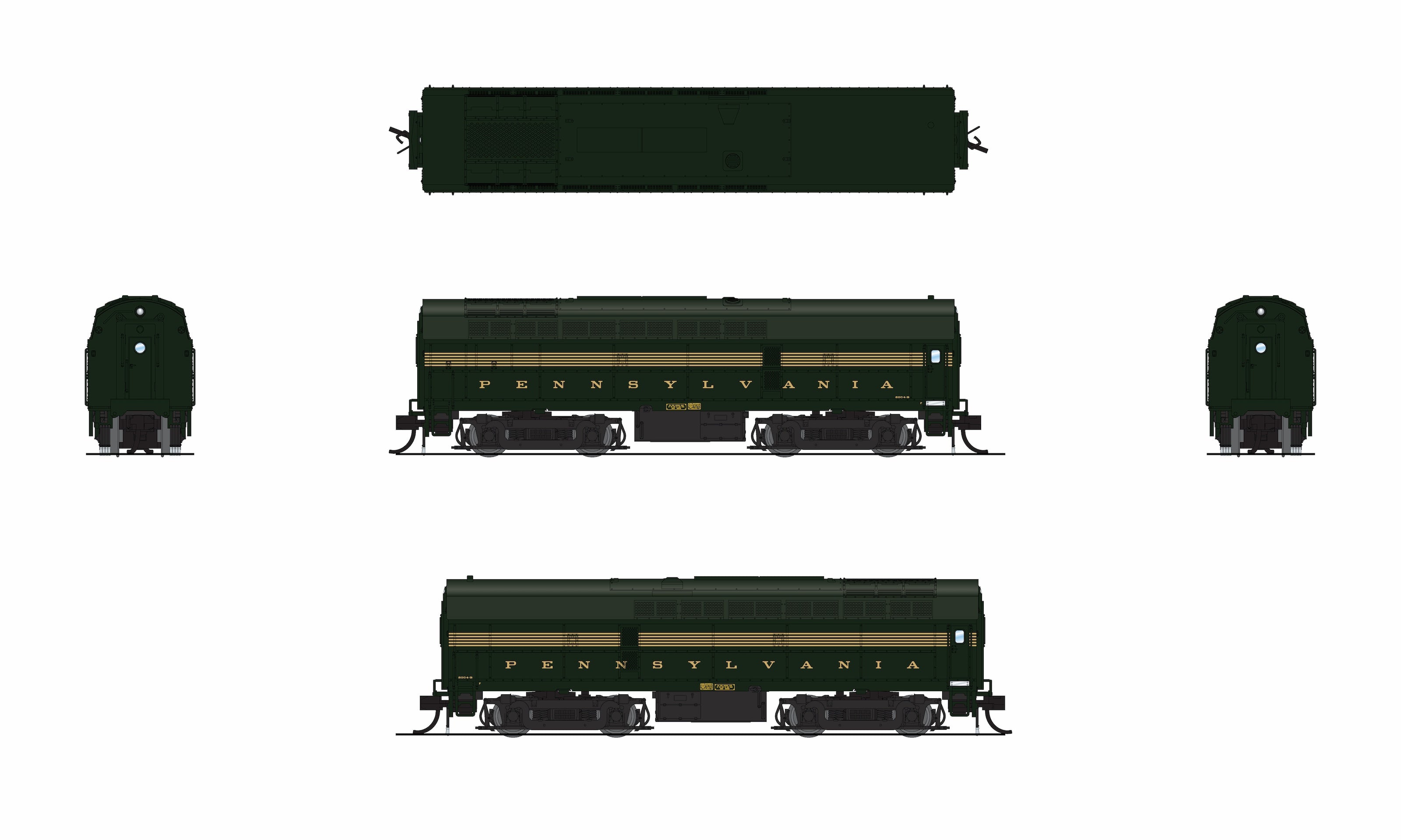 9620 PRR Sharknose, BF-16 A/B set, 2004-A/2004-B, DGLE 5-Stripe, A-unit Paragon4 Sound/DC/DCC, Unpowered B, N