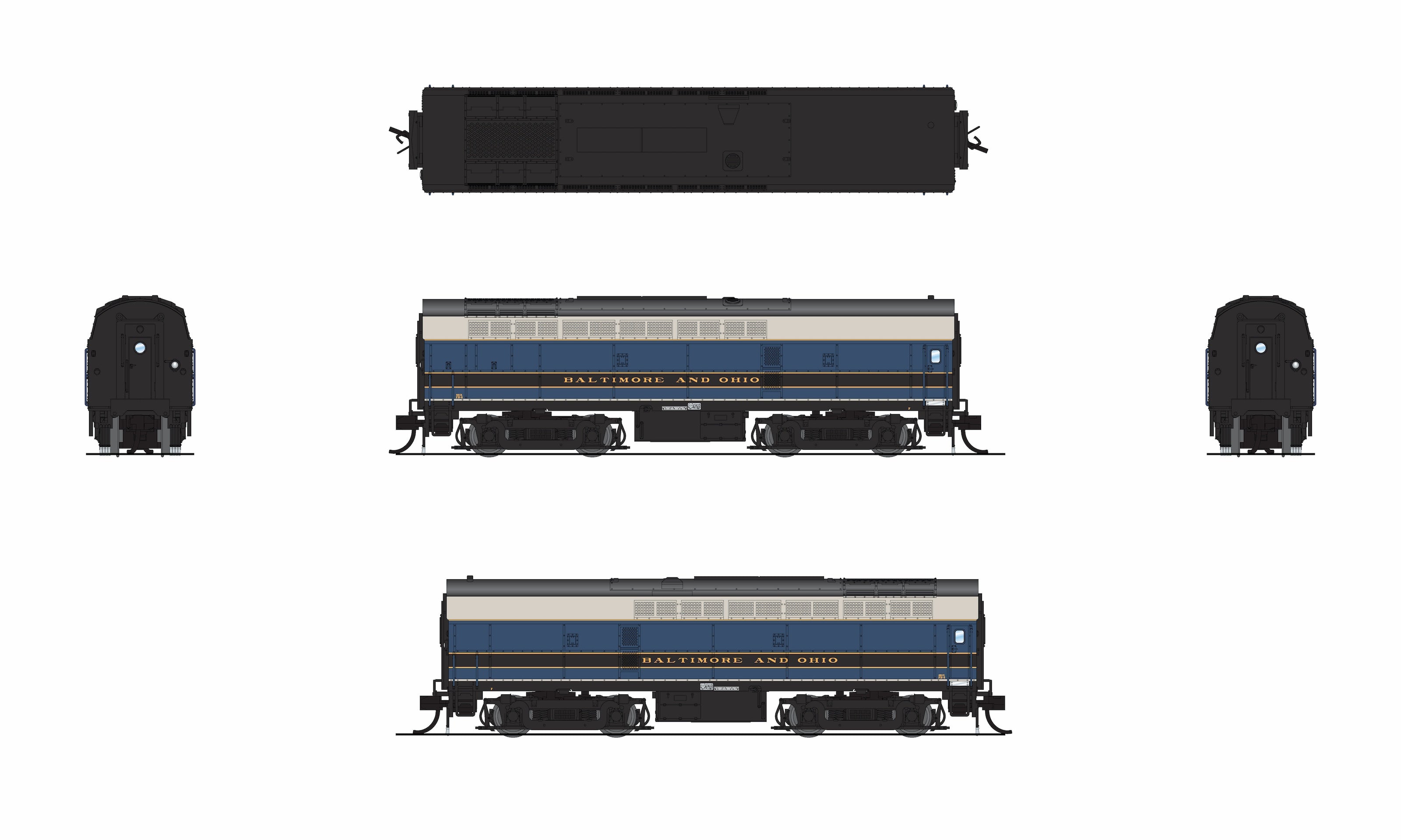 9627 B&O Sharknose, RF-16 A/B set, 851A/851X, As-Delivered, A-unit Paragon4 Sound/DC/DCC, Unpowered B, N