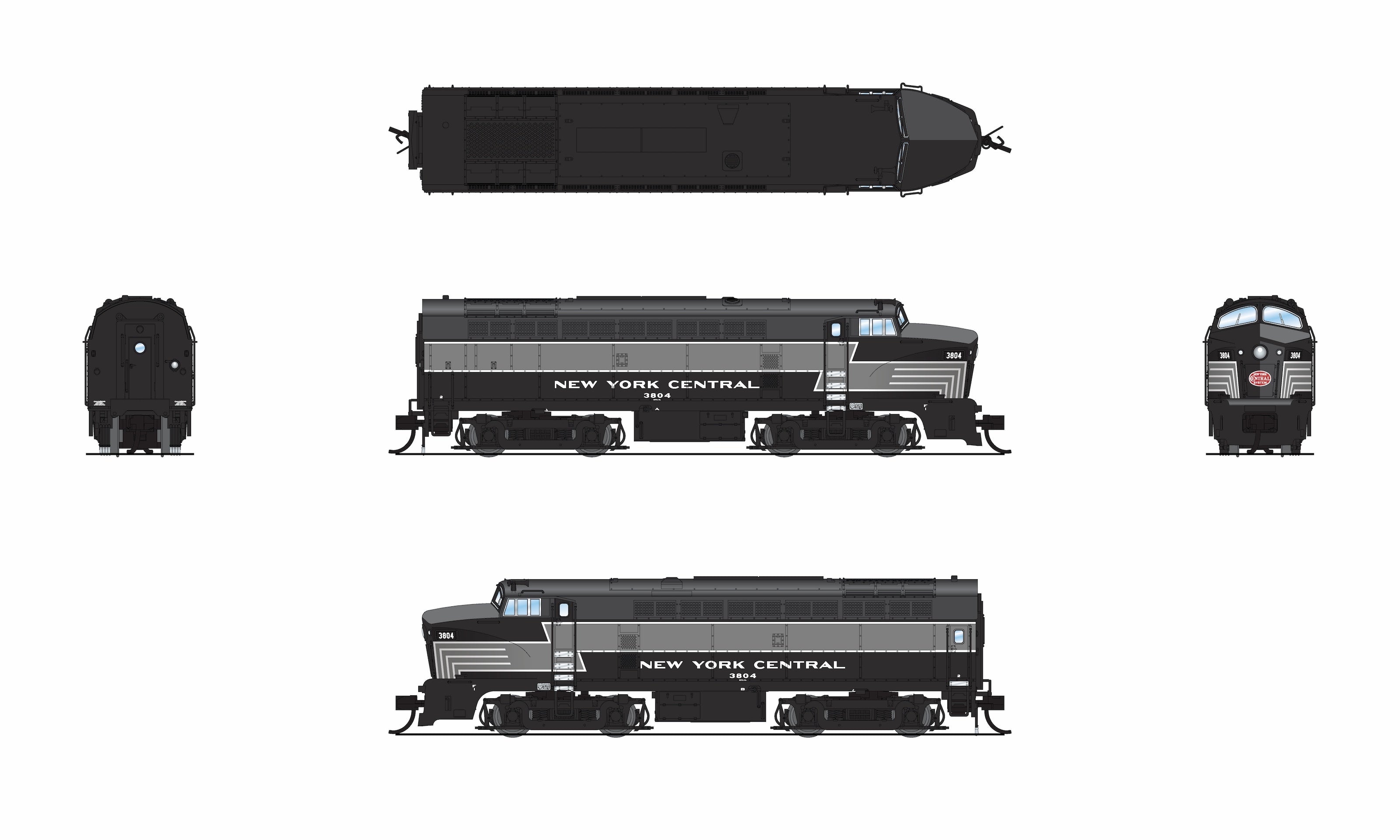 9633 NYC Sharknose, RF-16 A/B set, 3804/3706, Lightning Stripe, A-unit Paragon4 Sound/DC/DCC, Unpowered B-unit, N